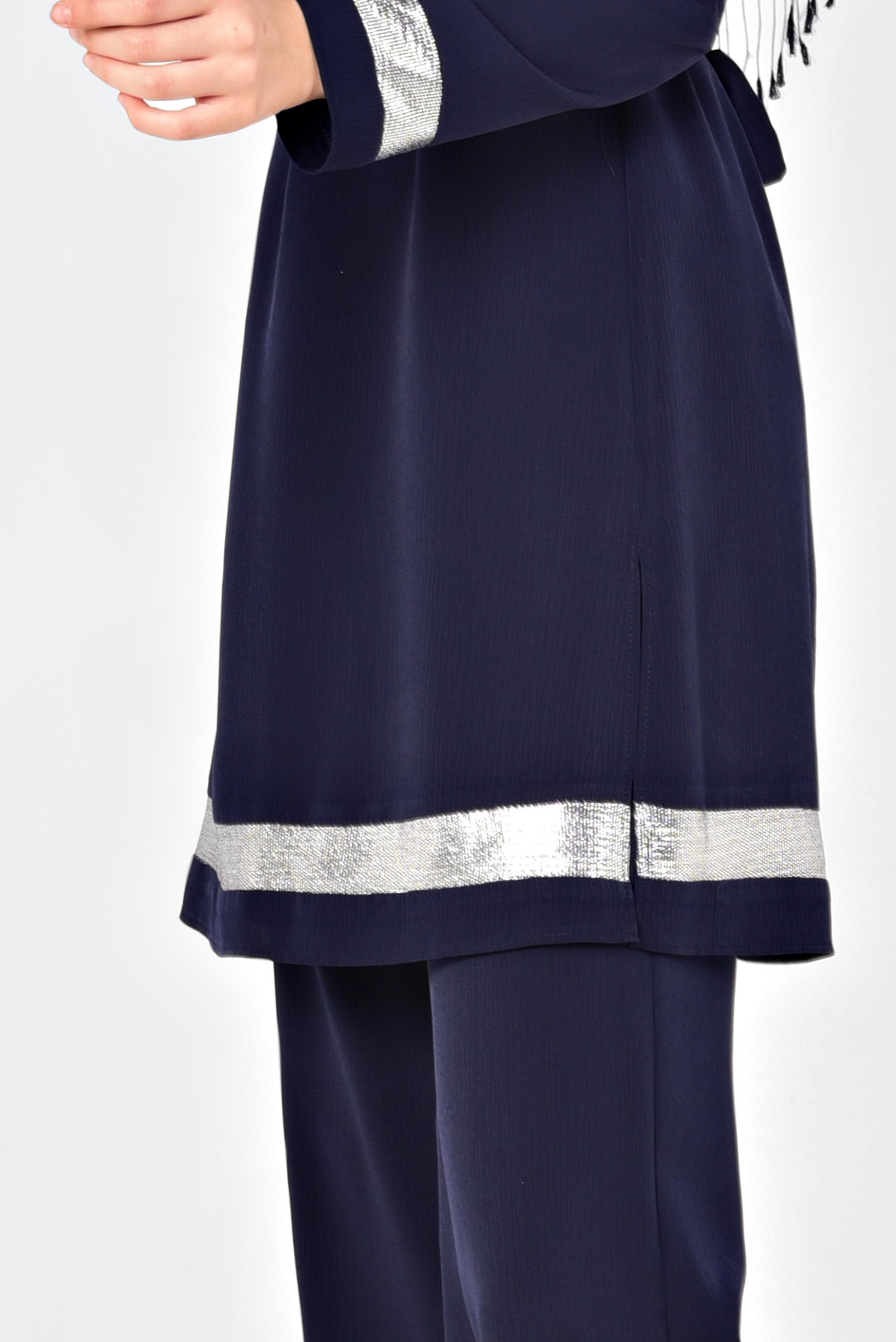 Tesettür giyim LACİVERT ŞERİTLİ YALDIZLI İKİLİ PANTOLONLU TAKIM 3509