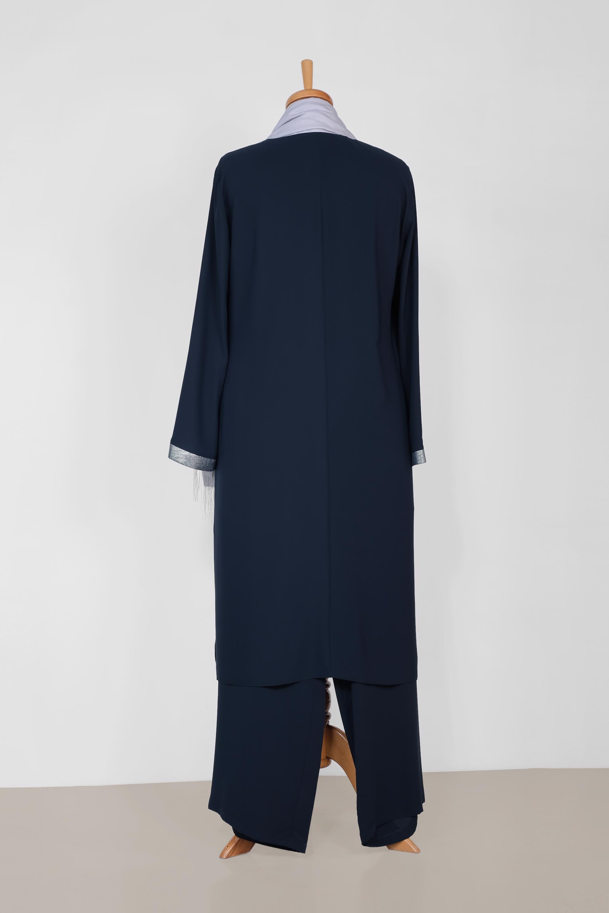 Tesettür giyim LACİVERT YALDIZ DETAYLI ÜÇLÜ PANT. TAKIM 3518 