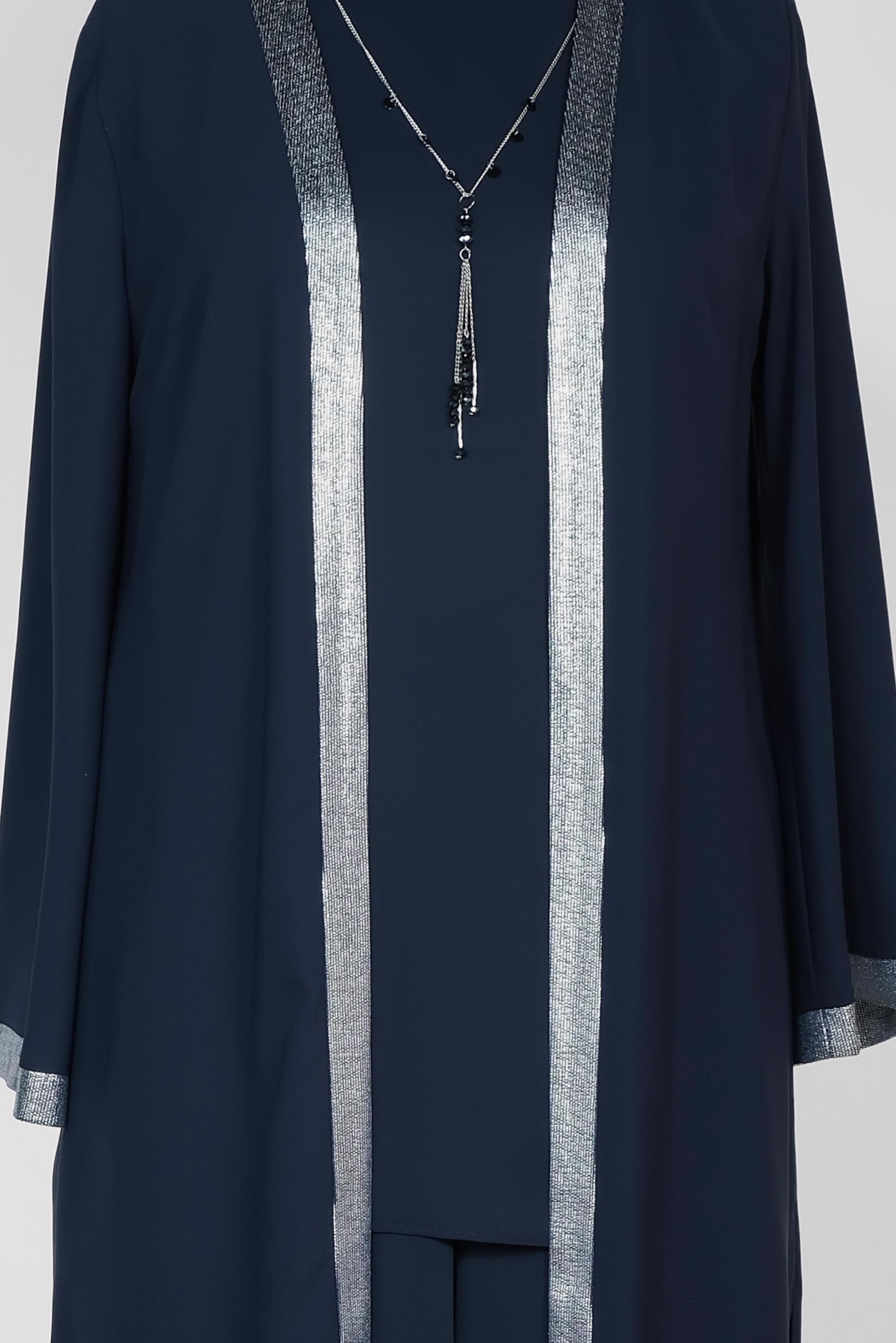 Tesettür giyim LACİVERT YALDIZ DETAYLI ÜÇLÜ PANT. TAKIM 3518 