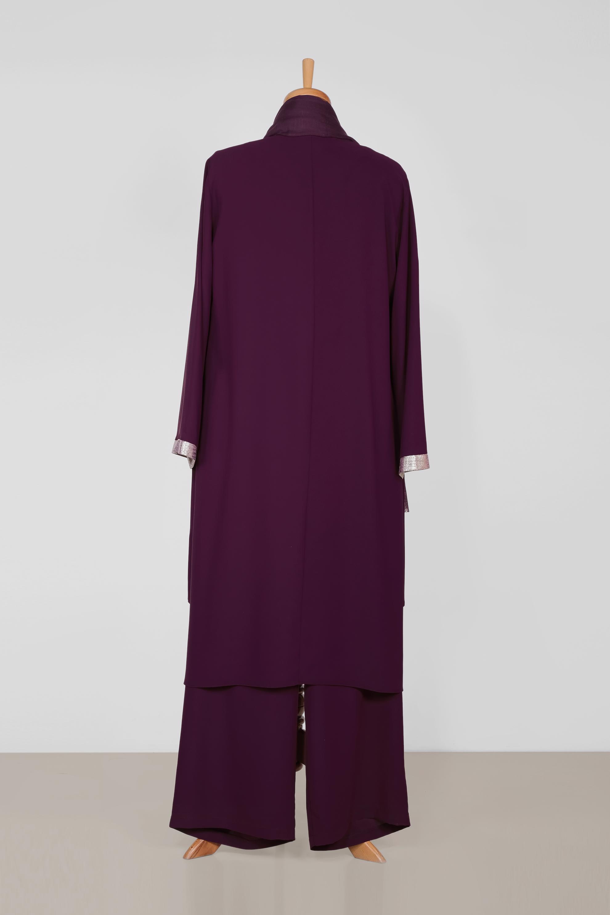 Hijab clothing CLARET RED GILD DETAIL 3-PIECE PANTS SUIT 3518 