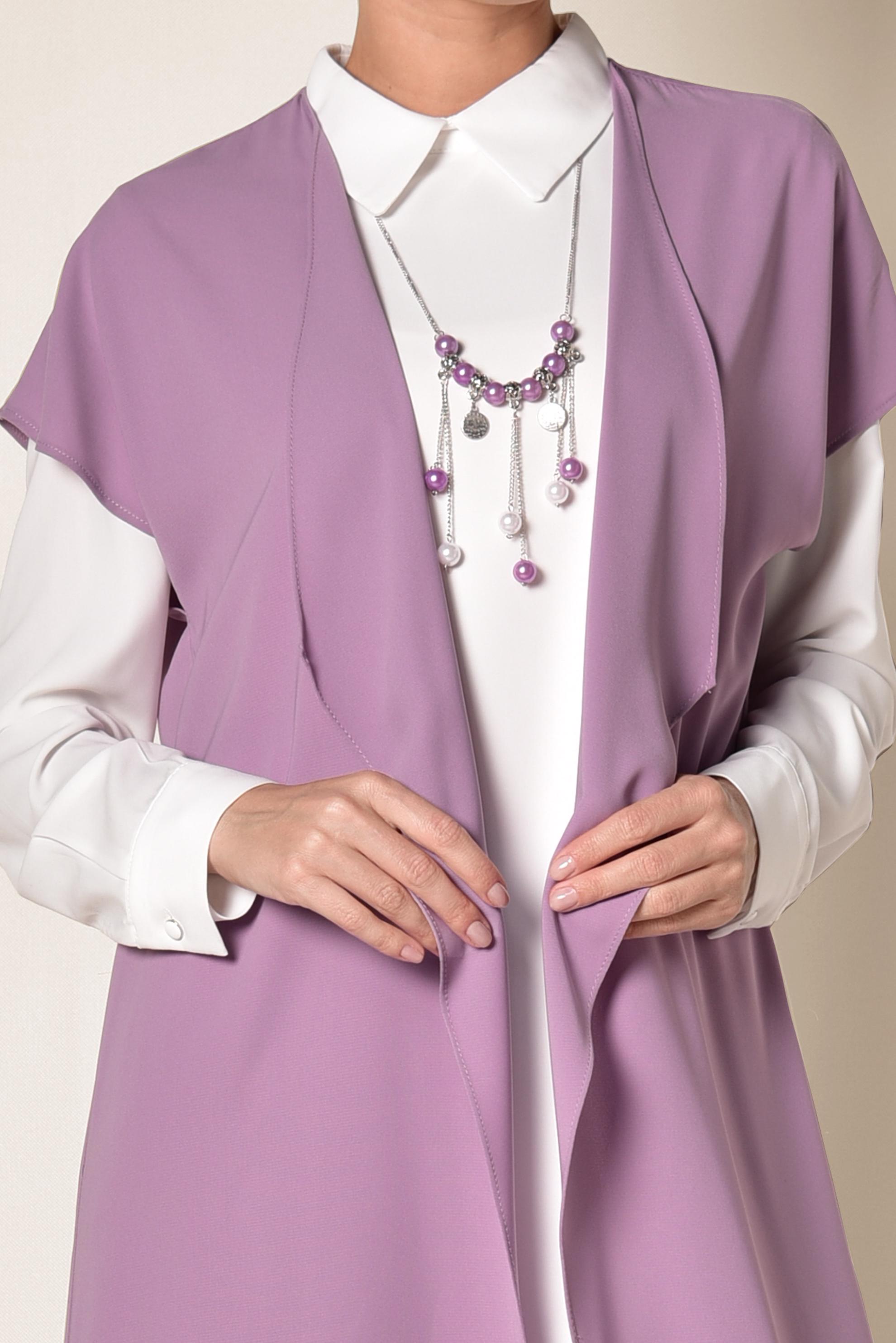 Tesettür giyim MOR ASİMETRİK KESİM ÜÇLÜ PANTOLONLU TAKIM 3526