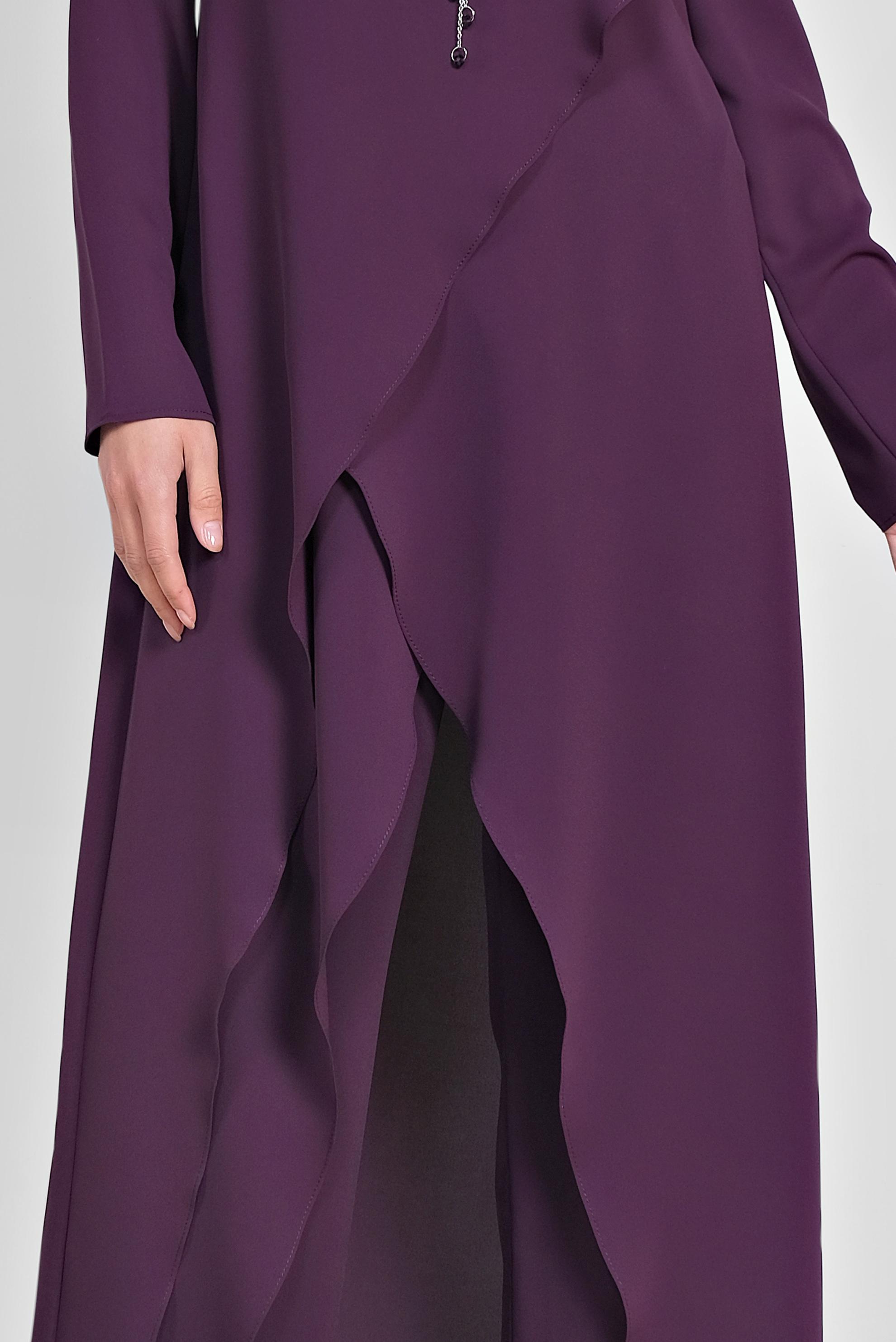 Tesettür giyim MOR ASİMETRİK KESİM VOLANLI İKİLİ PANTOLONLU TAKIM 3527