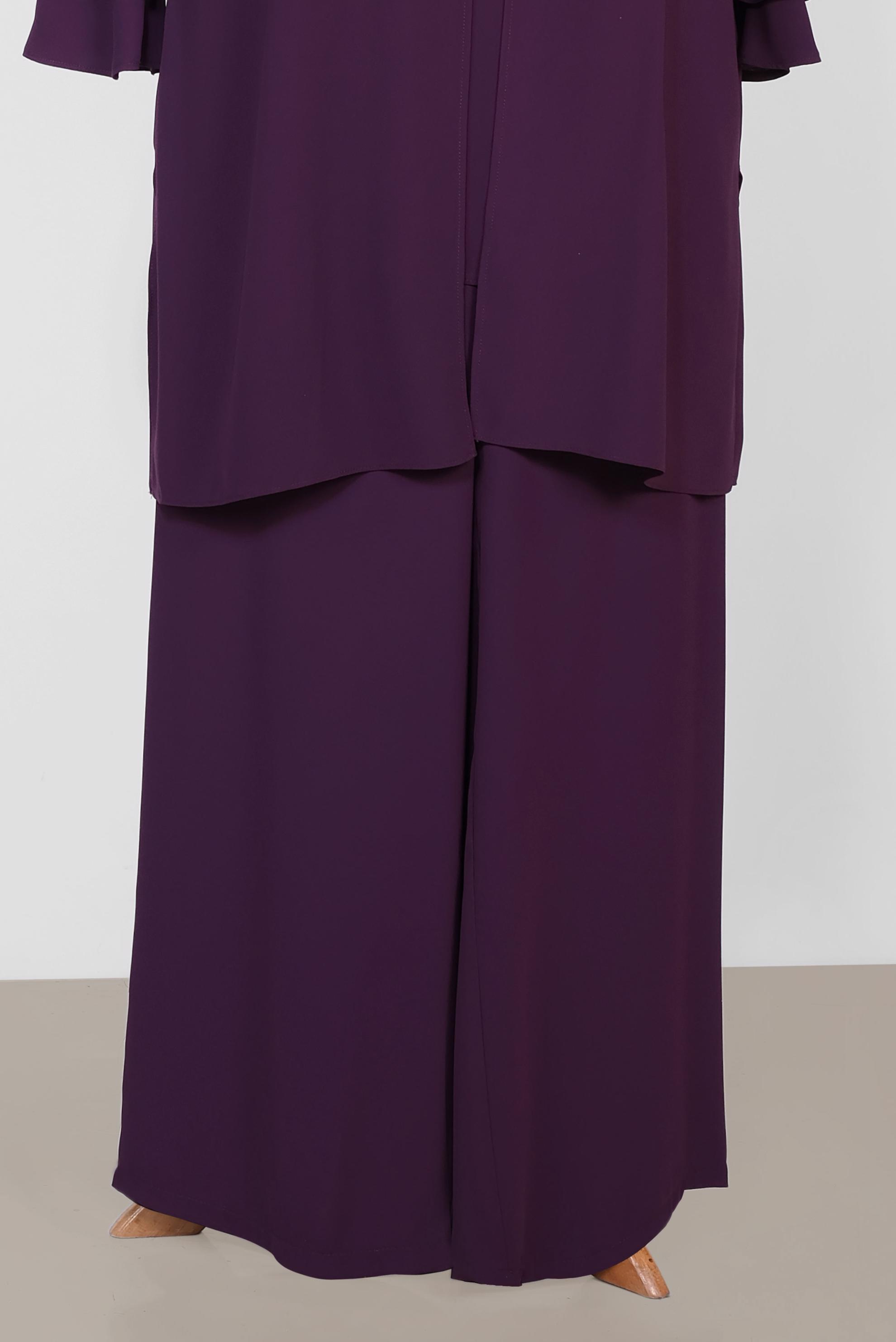 Hijab clothing PURPLE SEQUIN DETAIL FRILLED 3-PIECE PANTS SUIT 3542 