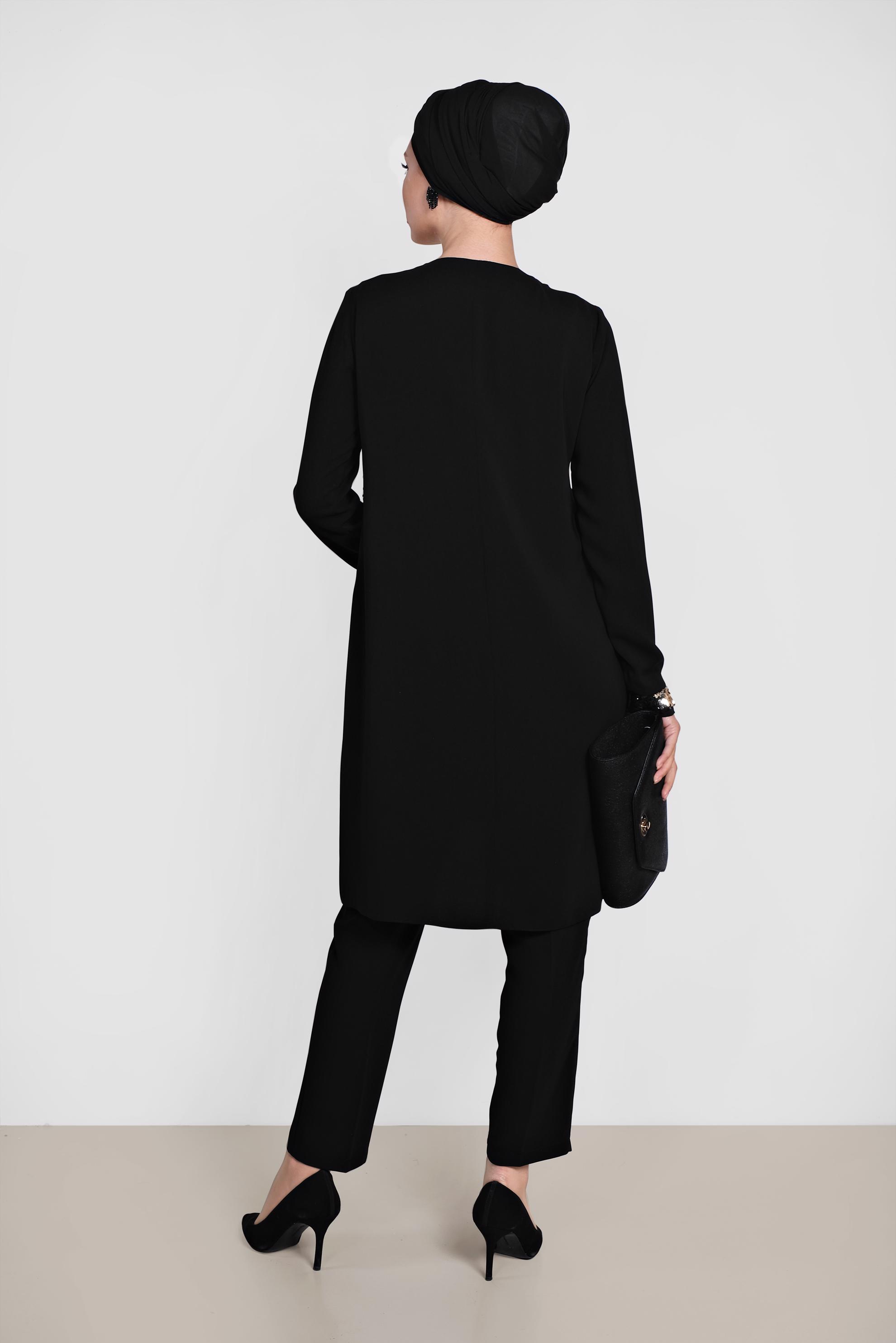 Tesettür giyim SİYAH PUL PAYET DETAYLI ÜÇLÜ PANT.TAKIM 3543 