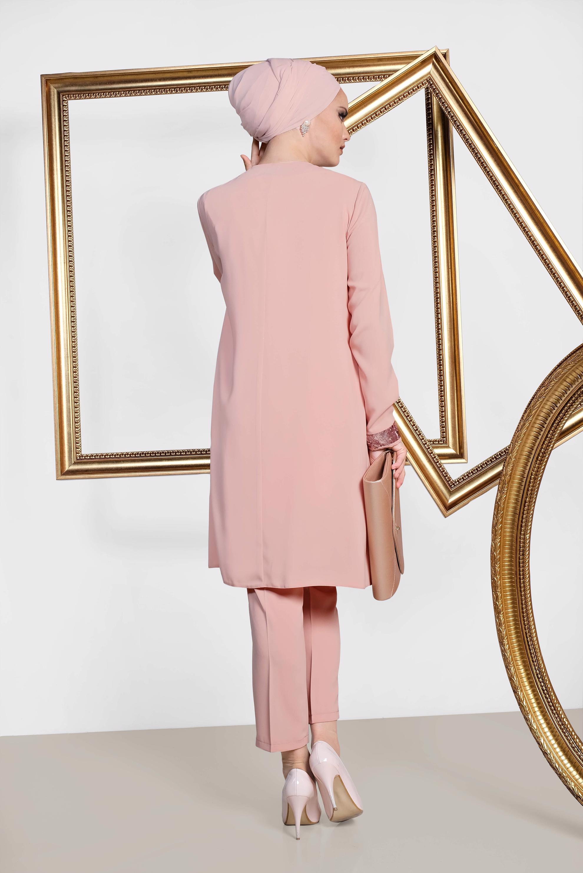 Hijab clothing POWDER SEQUIN DETAIL 3-PIECE PANTS SUIT 3543 