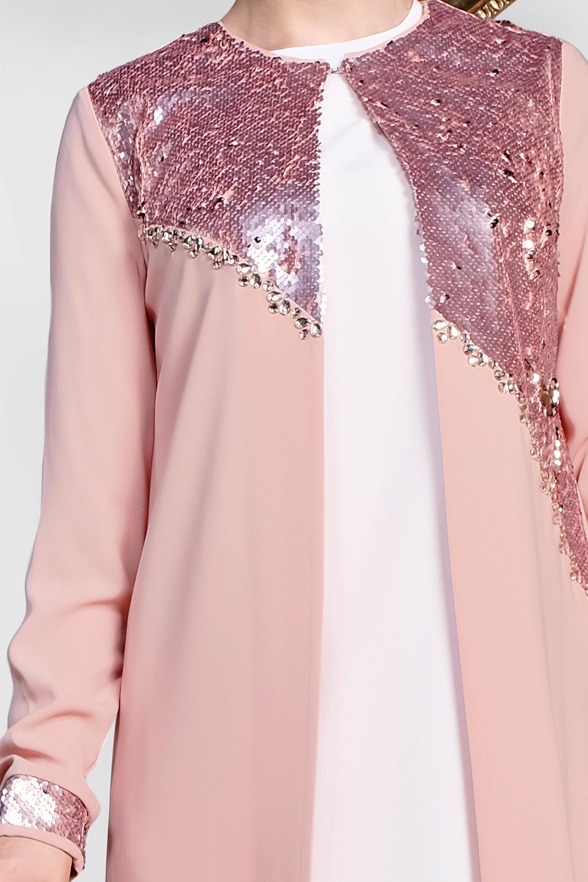 Hijab clothing POWDER SEQUIN DETAIL 3-PIECE PANTS SUIT 3543 