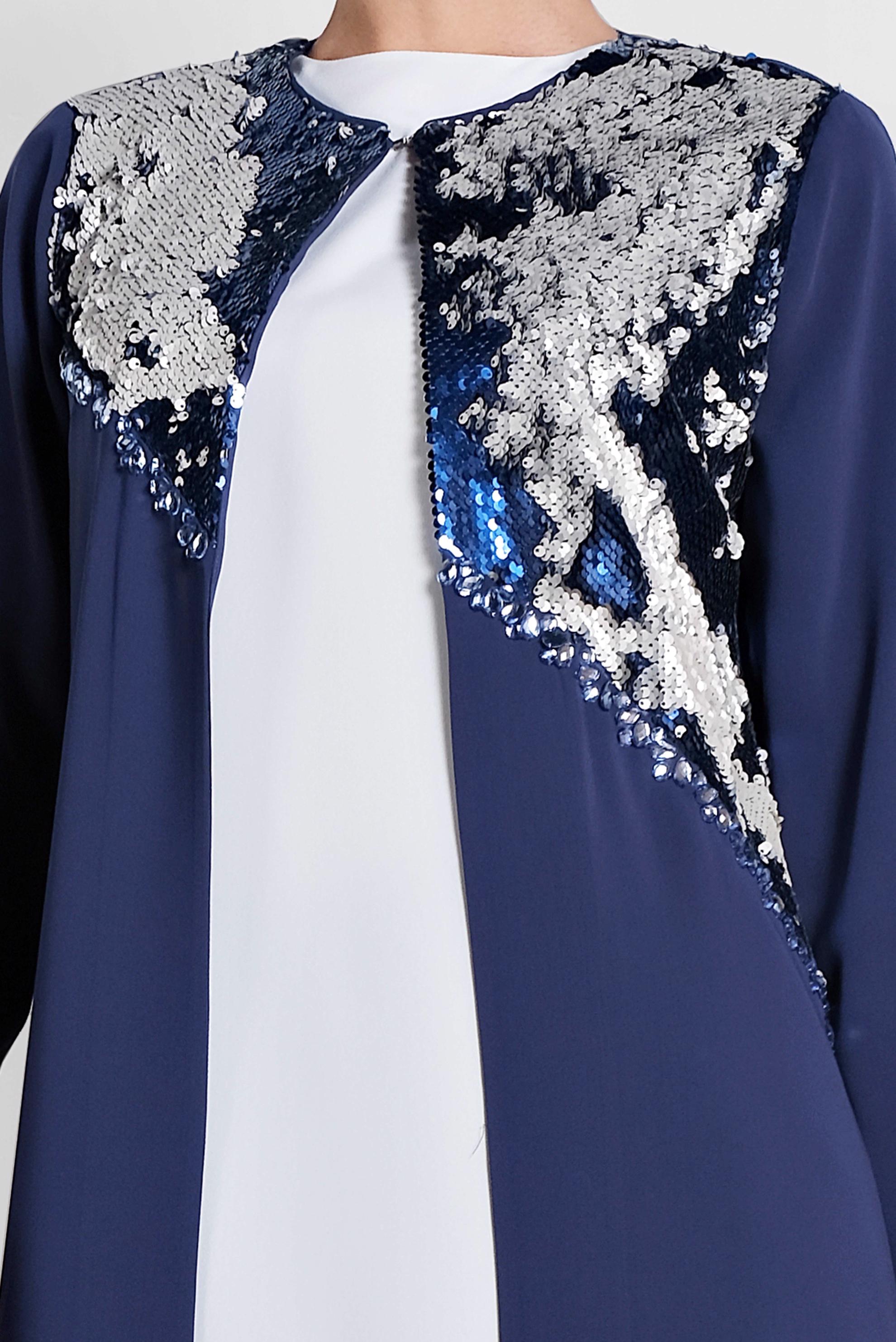 Tesettür giyim LACİVERT PUL PAYET DETAYLI ÜÇLÜ PANT.TAKIM 3543 