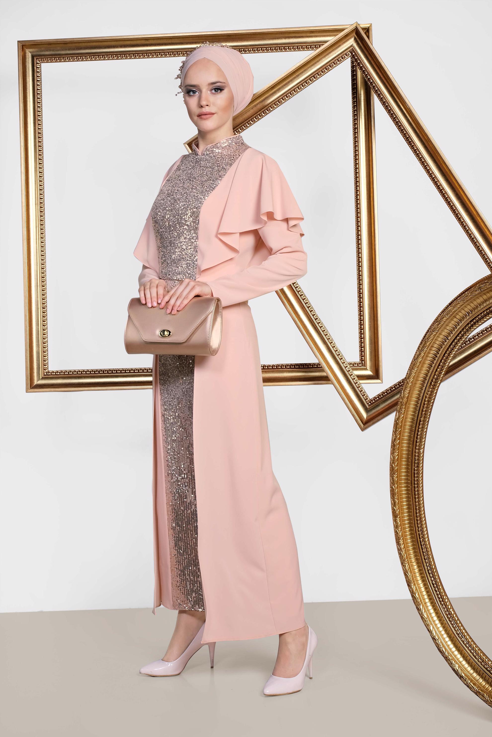 Hijab clothing POWDER MANDARIN COLLAR SKIRT SUIT 3544 