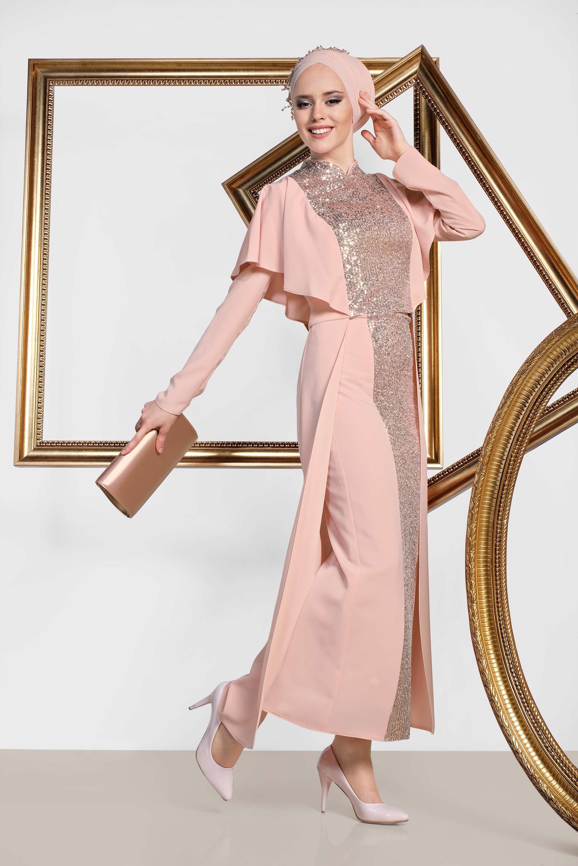 Hijab clothing POWDER MANDARIN COLLAR SKIRT SUIT 3544 