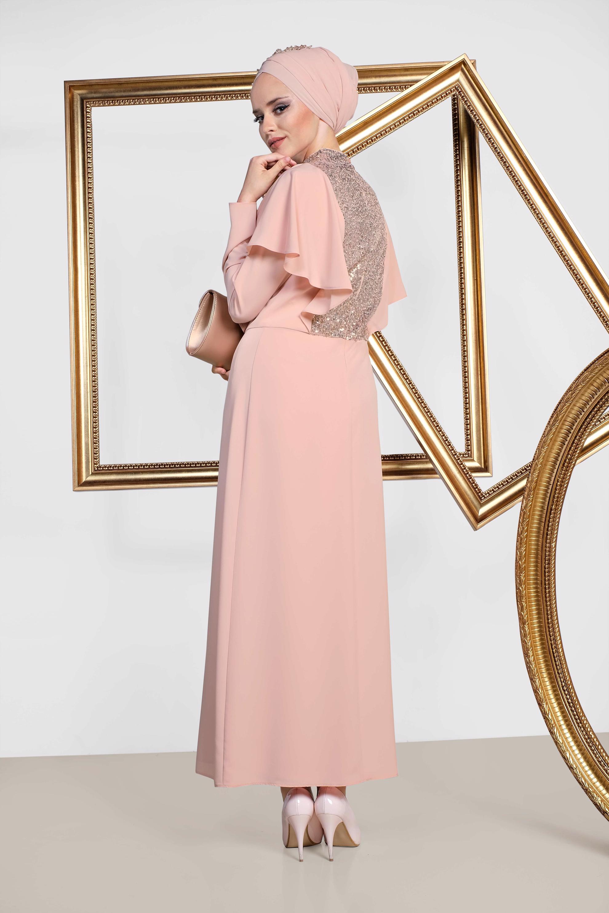 Hijab clothing POWDER MANDARIN COLLAR SKIRT SUIT 3544 