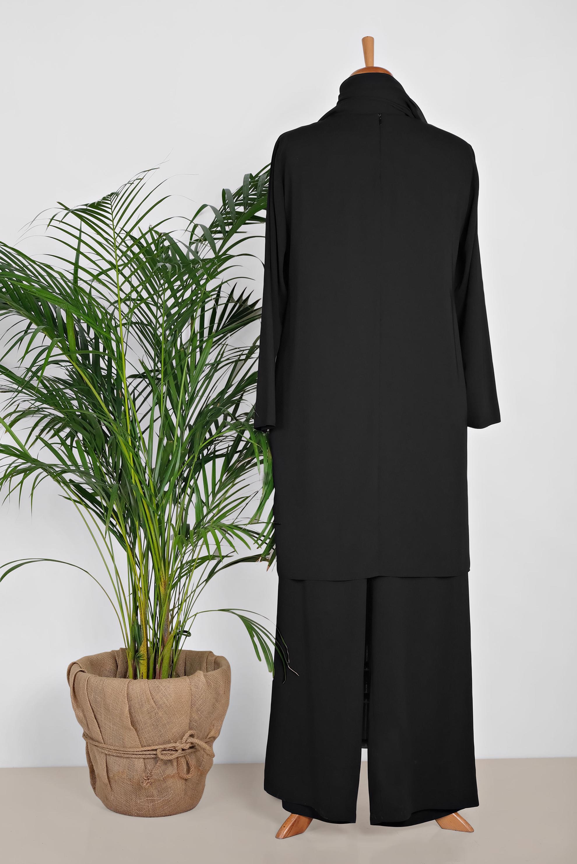 Hijab clothing BLACK SEQUIN DETAIL 2-PIECE PANTS SUIT 3545