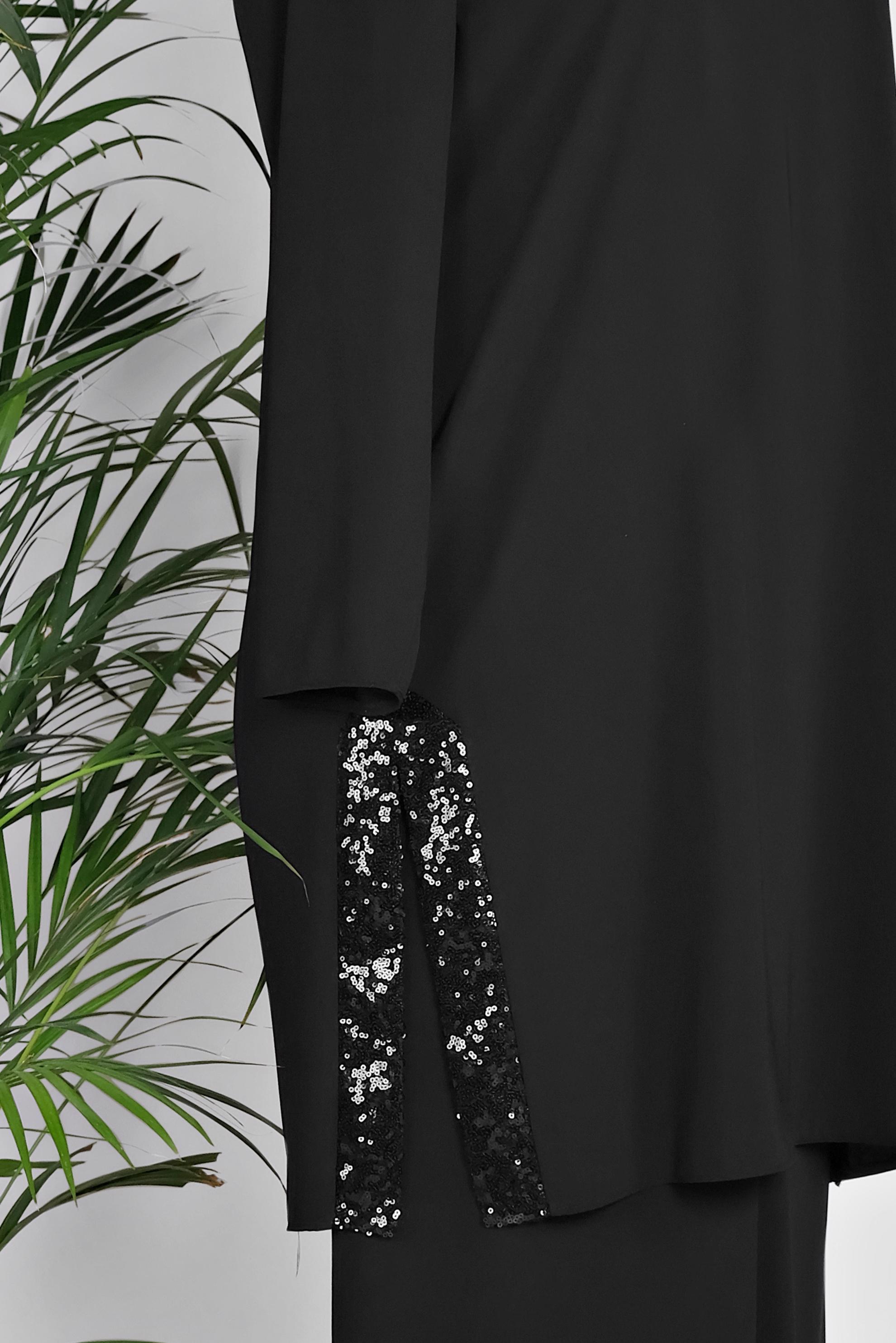 Hijab clothing BLACK SEQUIN DETAIL 2-PIECE PANTS SUIT 3545
