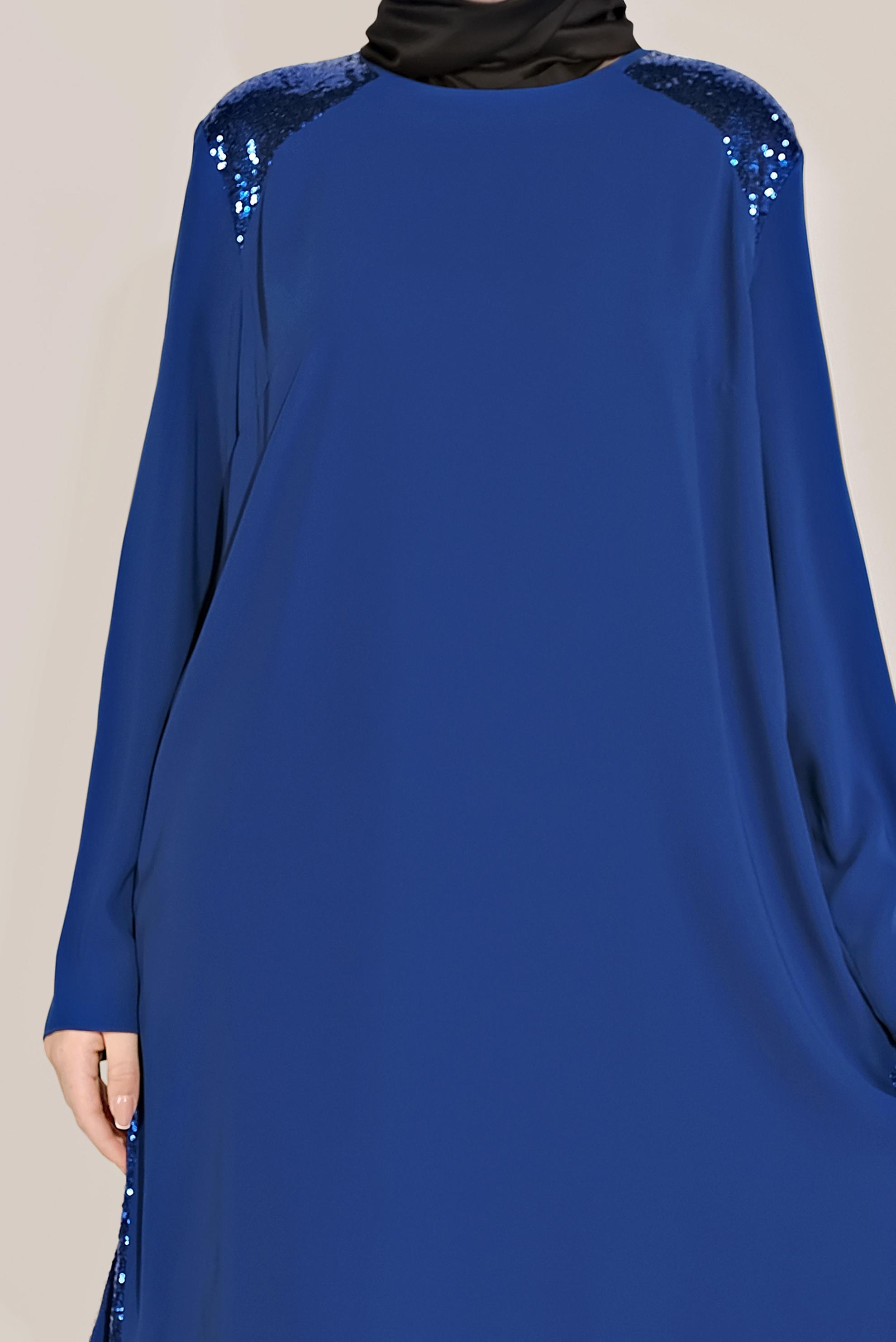 Tesettür giyim LACİVERT PUL PAYET DETAYLI İKİLİ PANTOLONLU TAKIM 3545