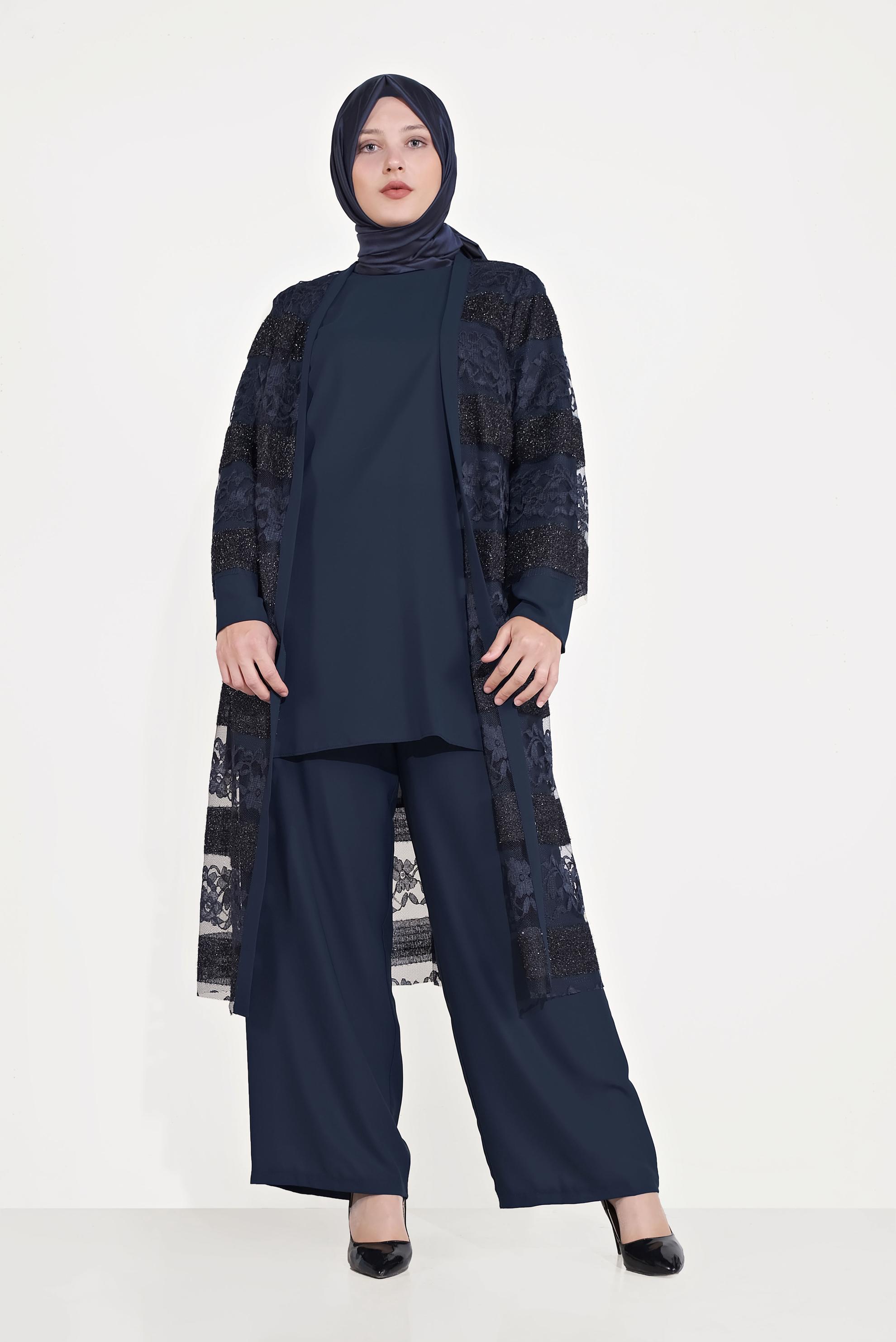 Hijab clothing NAVY BLUE TRIPLE SUIT 3547 