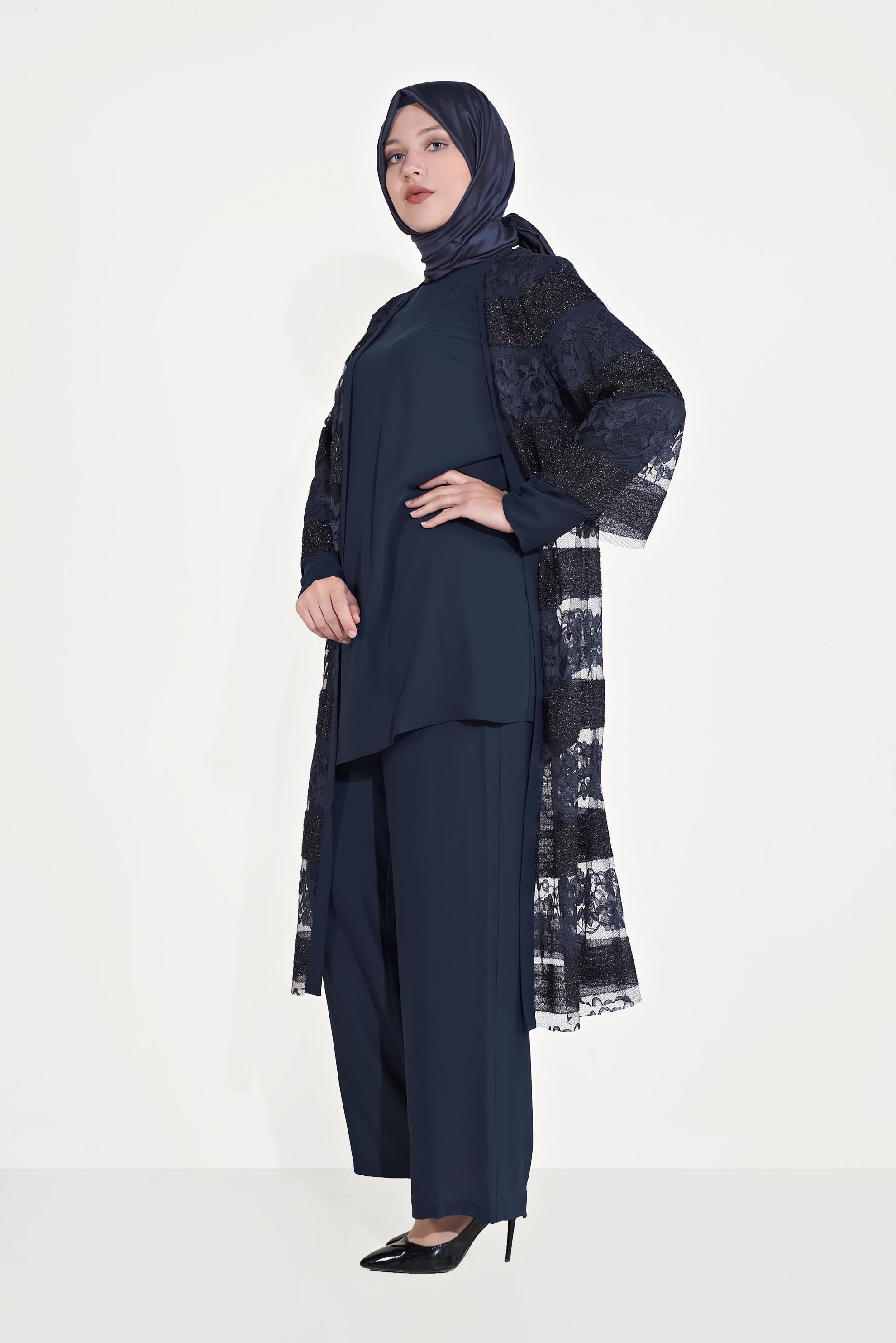 Hijab clothing NAVY BLUE TRIPLE SUIT 3547 