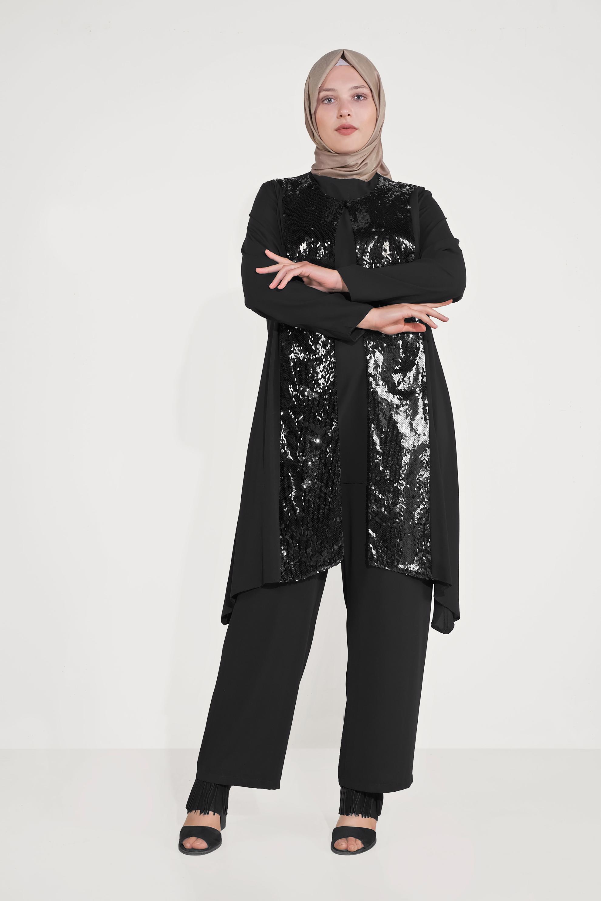 Hijab clothing BLACK SEQUINNED SUIT 3549 