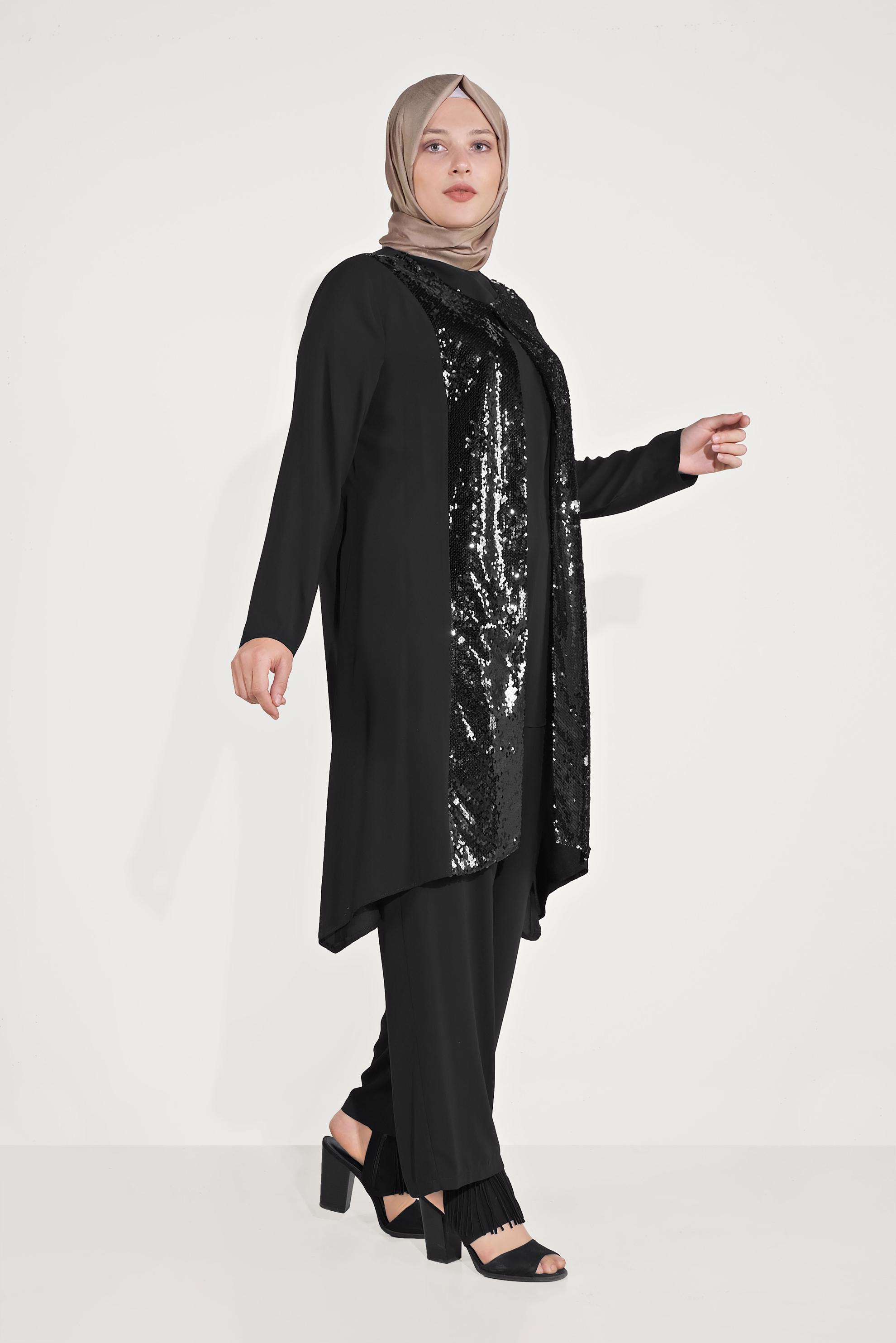 Hijab clothing BLACK SEQUINNED SUIT 3549 