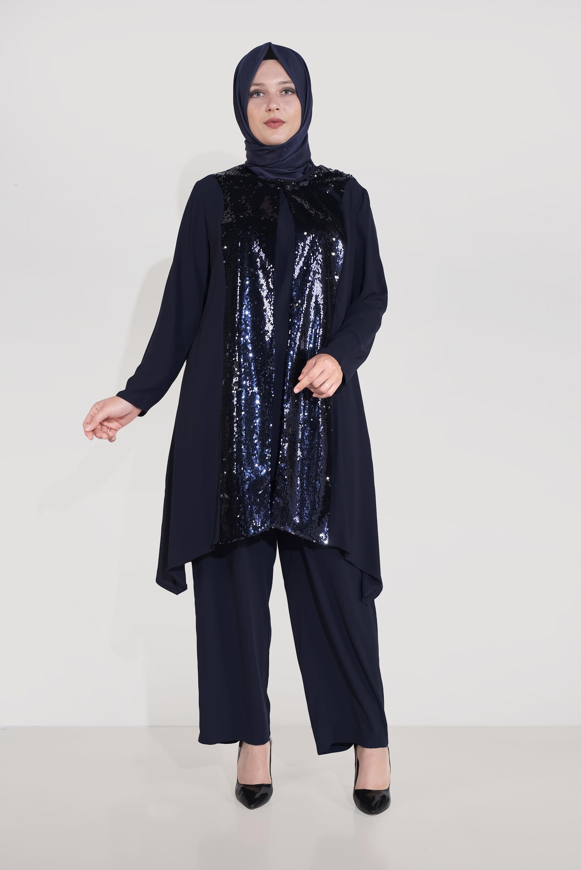 Hijab clothing NAVY BLUE SEQUINNED SUIT 3549 