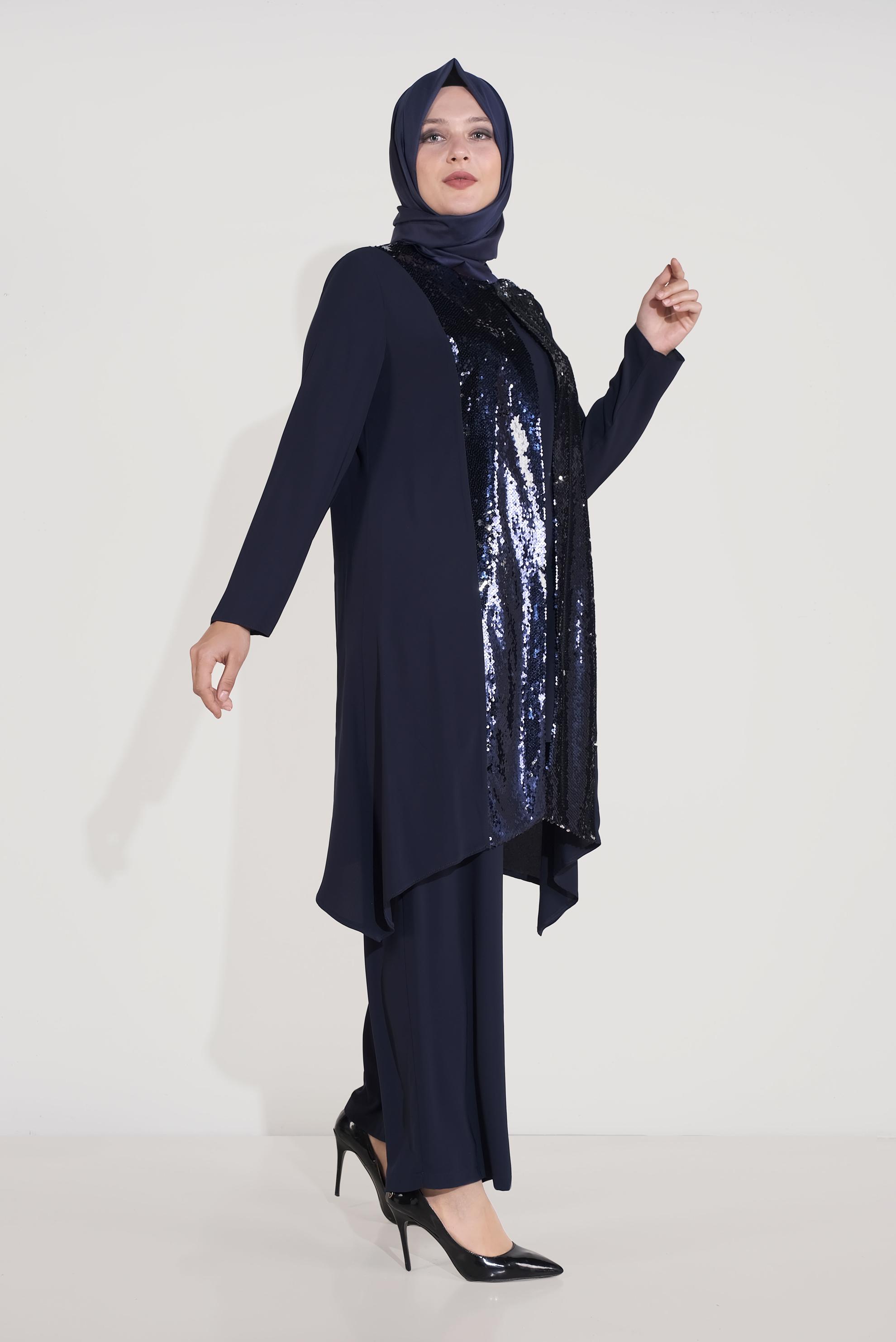 Hijab clothing NAVY BLUE SEQUINNED SUIT 3549 