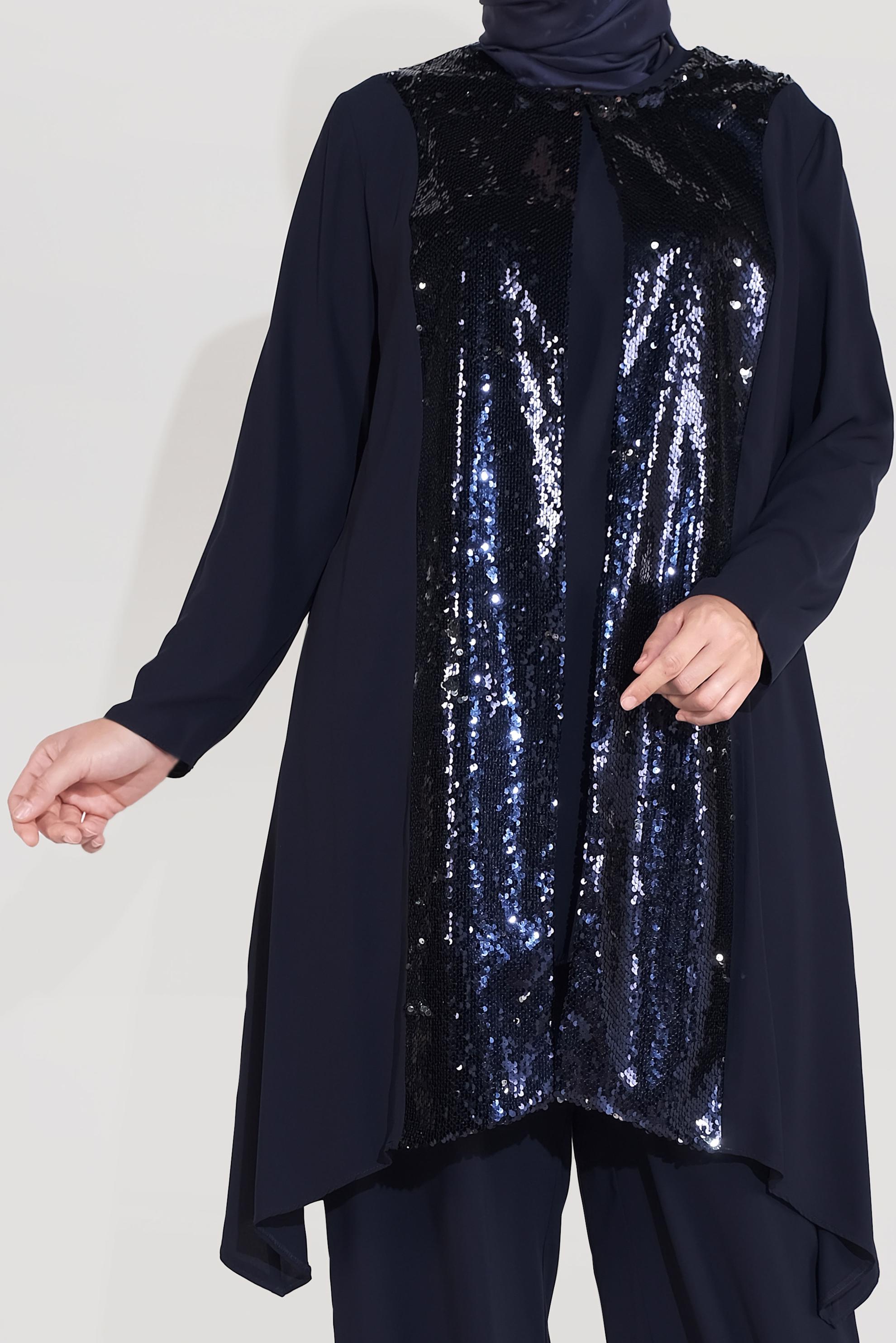 Hijab clothing NAVY BLUE SEQUINNED SUIT 3549 