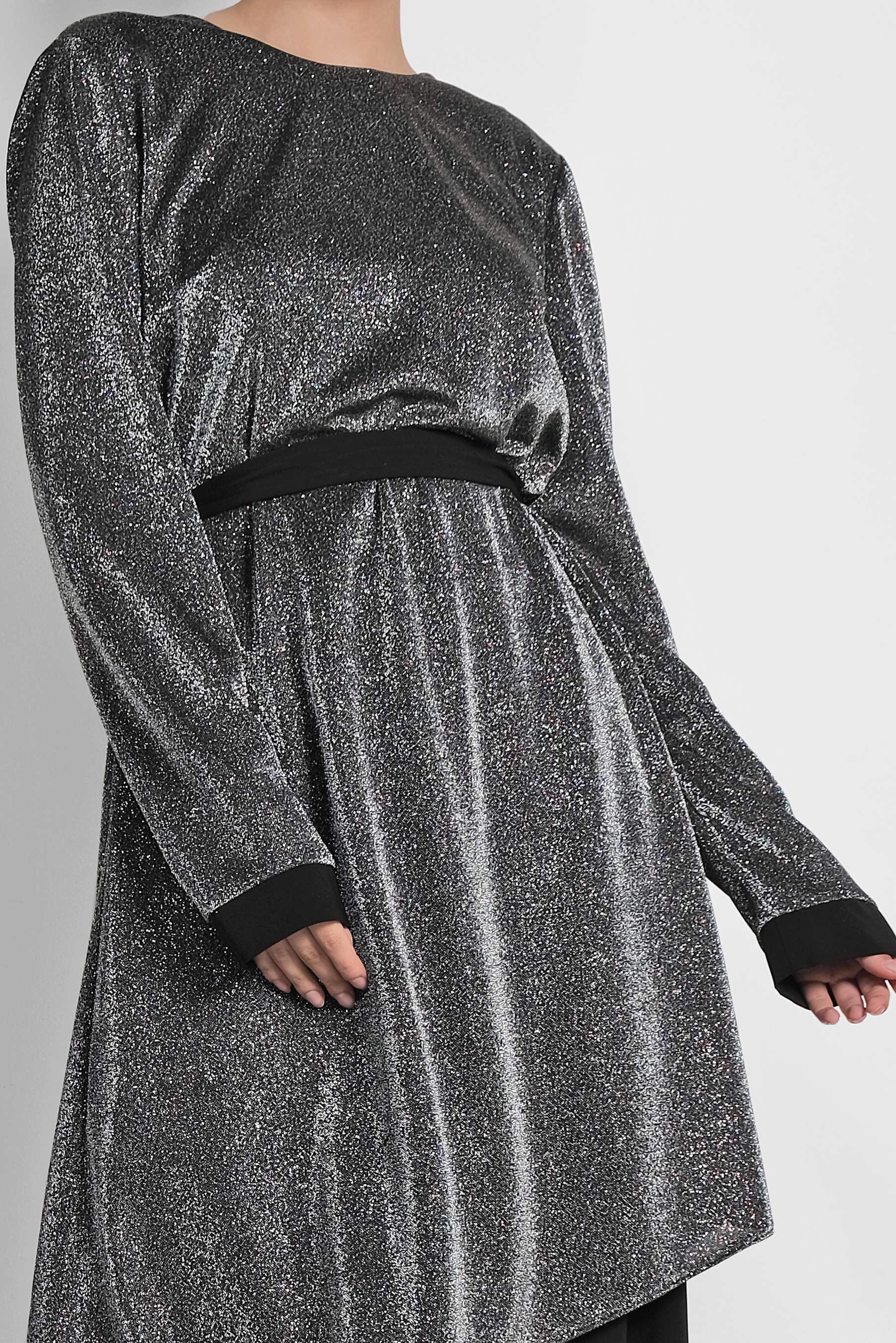 Tesettür giyim GRİ ASİMETRİK KESİM SİMLİ İKİLİ PANT. TAKIM 3558 