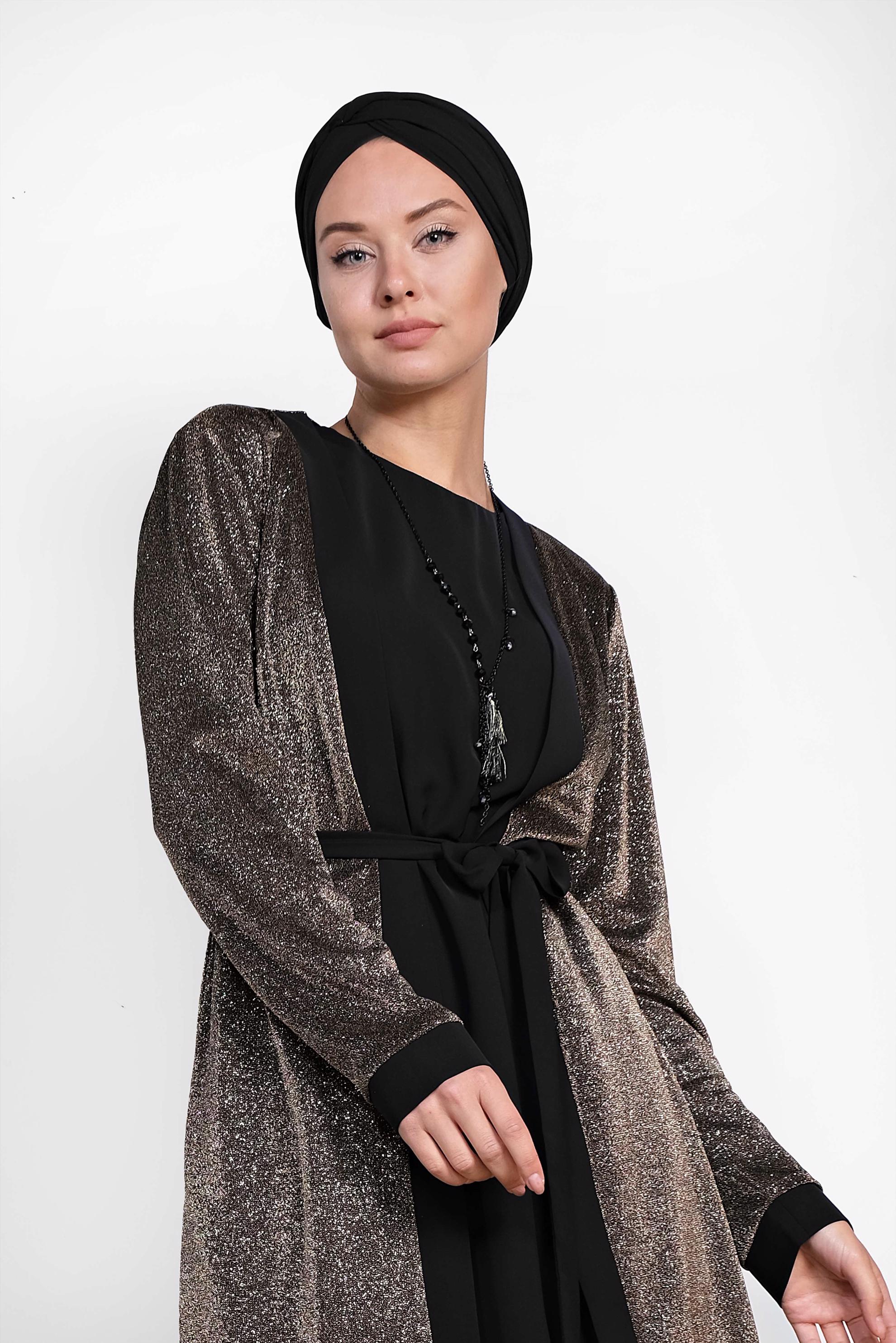 Tesettür giyim ALTIN SİMLİ KUŞAKLI ÜÇLÜ PANT. TAKIM 3560 