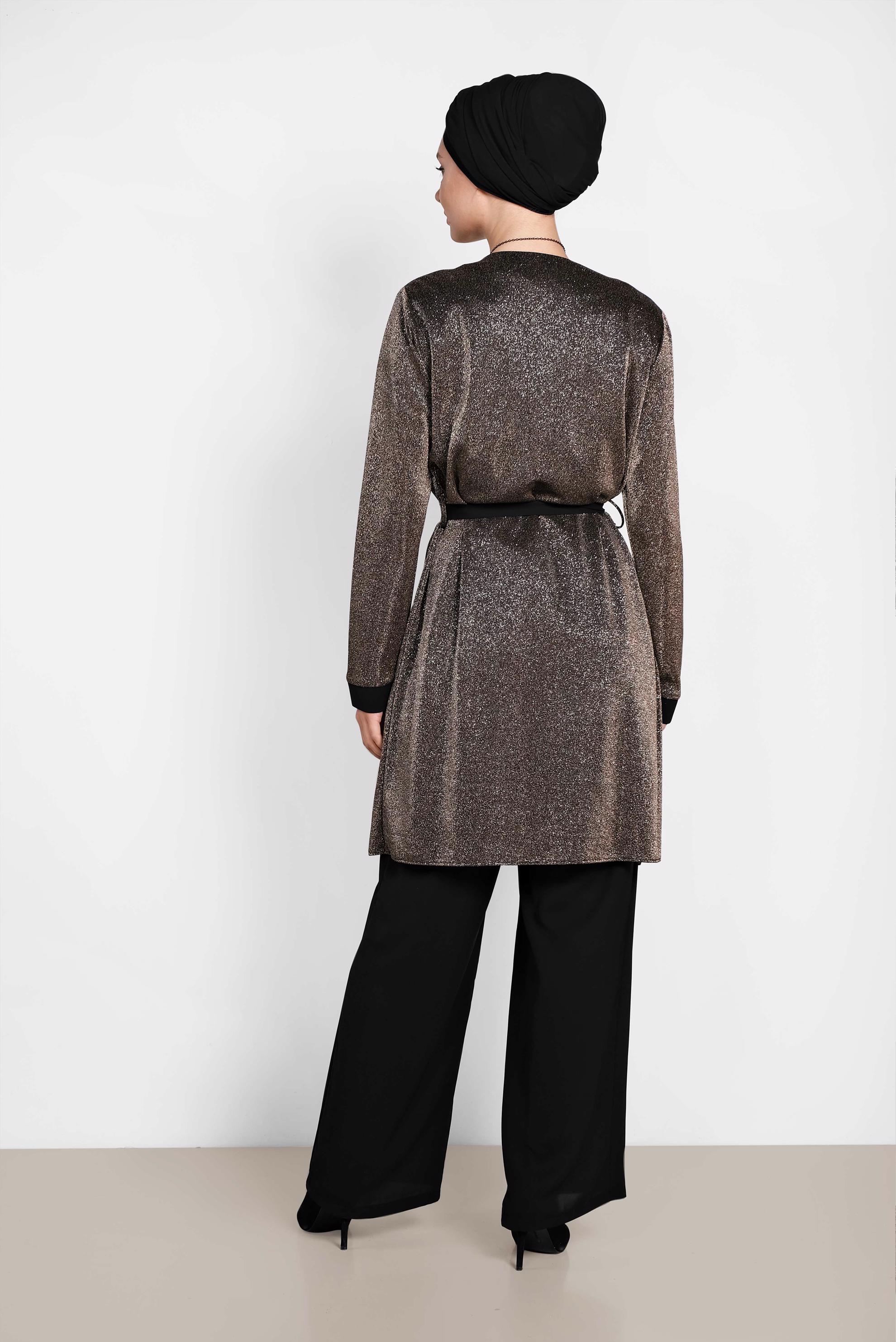 Tesettür giyim ALTIN SİMLİ KUŞAKLI ÜÇLÜ PANT. TAKIM 3560 
