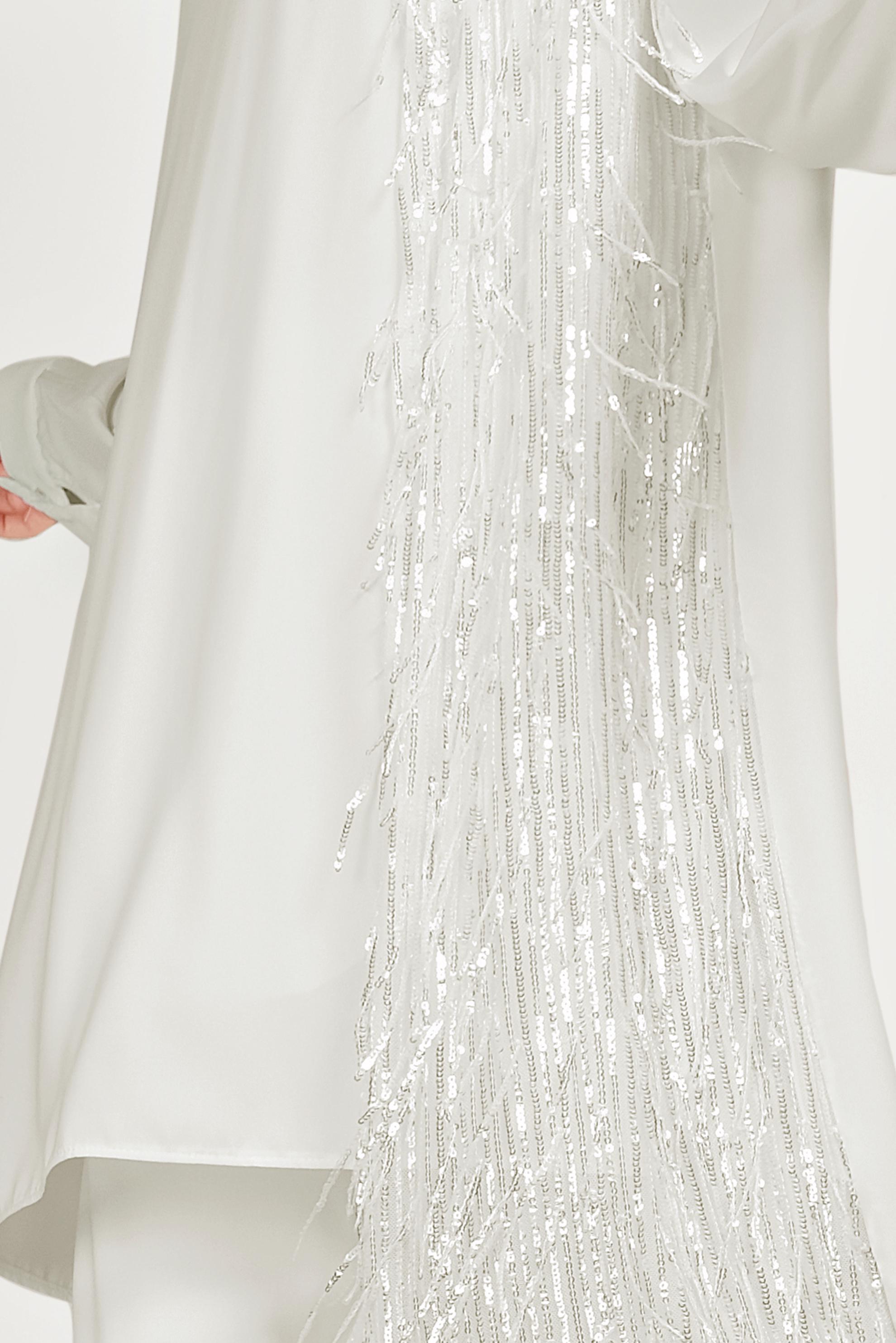 Tesettür giyim EKRU PUL PAYETLİ ÜÇLÜ PANTOLONLU TAKIM 3564