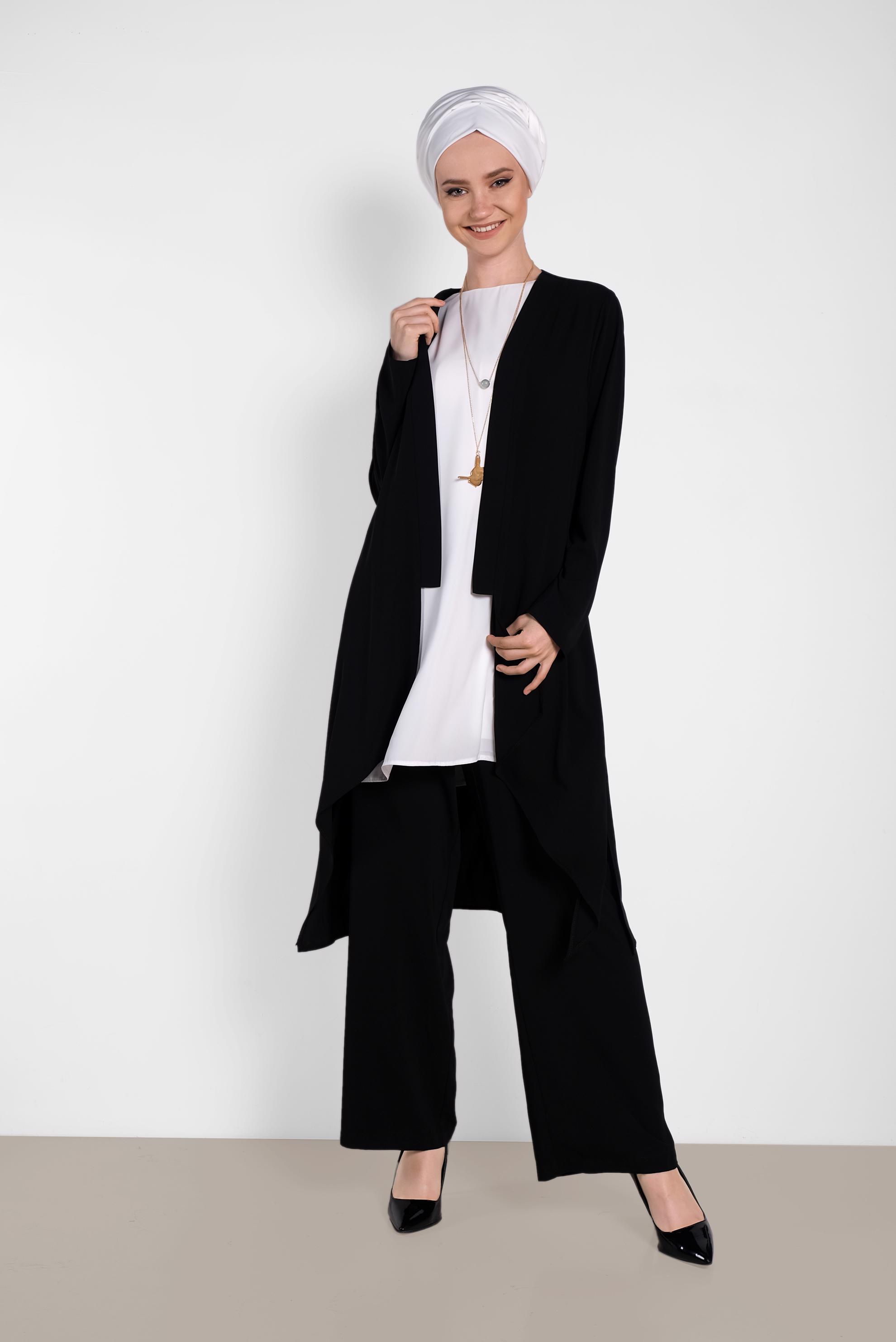 Tesettür giyim SİYAH SALAŞ MODEL ÜÇLÜ PANTOLONLU TAKIM 3565