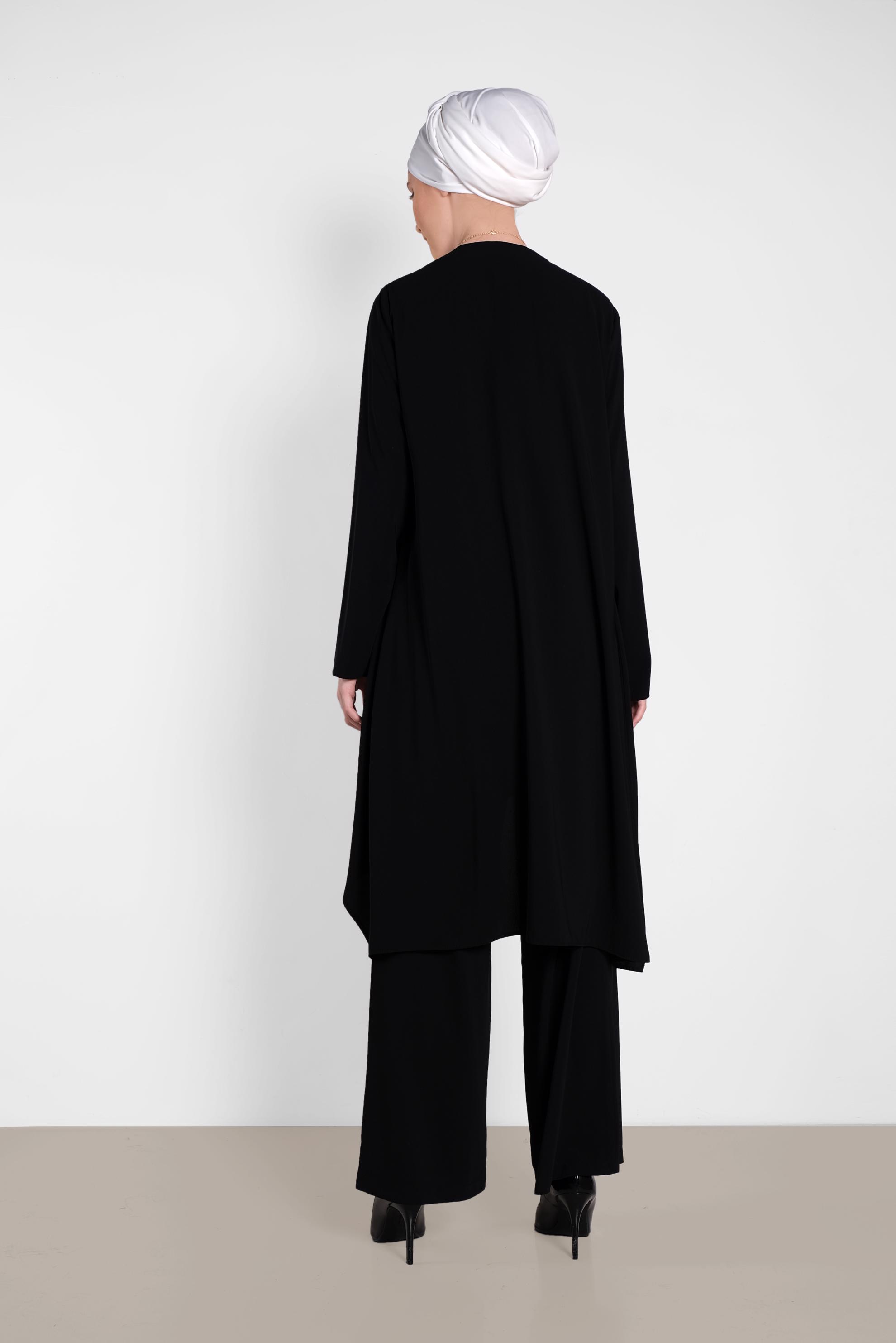 Tesettür giyim SİYAH SALAŞ MODEL ÜÇLÜ PANTOLONLU TAKIM 3565