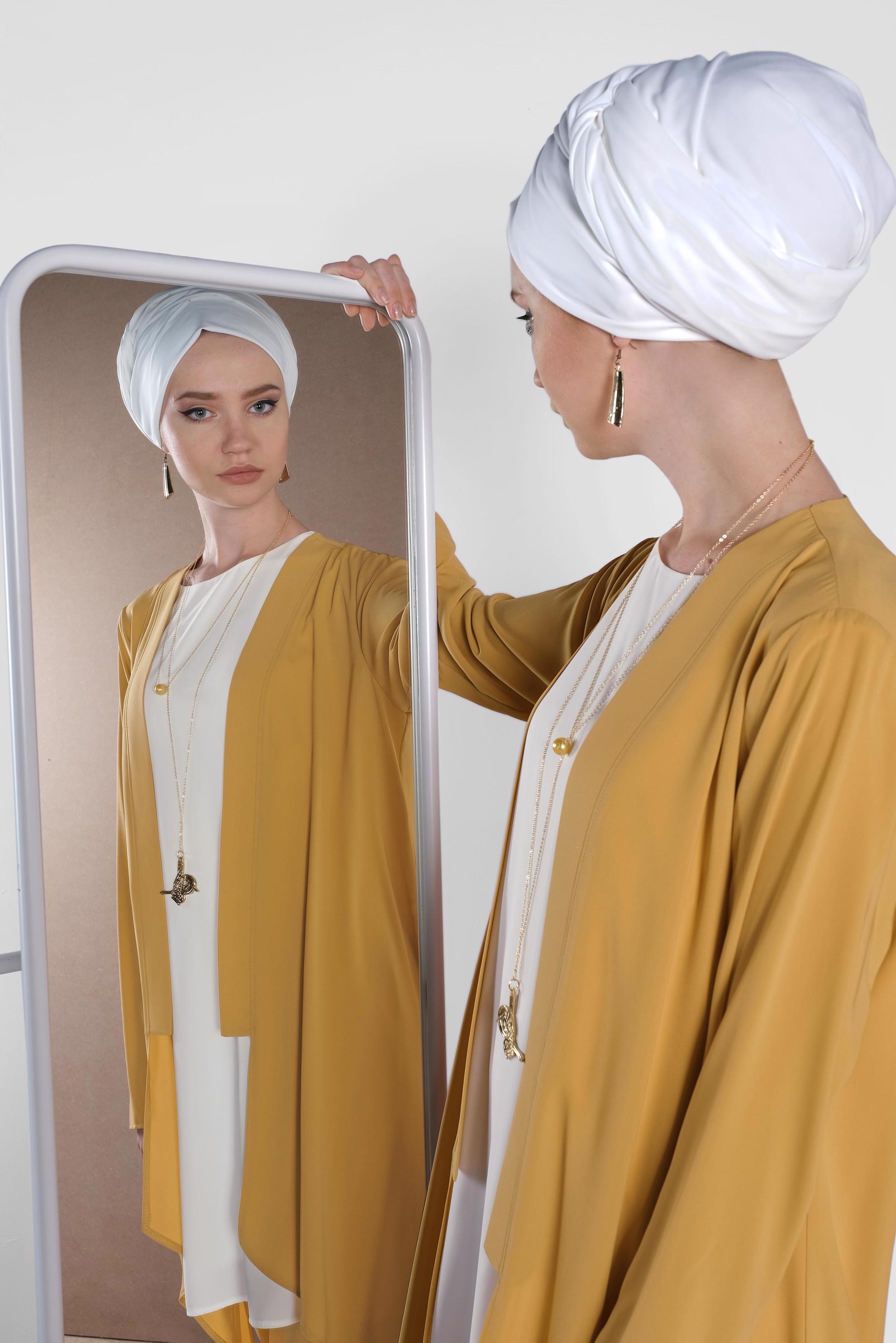 Tesettür giyim SARI SALAŞ MODEL ÜÇLÜ PANTOLONLU TAKIM 3565