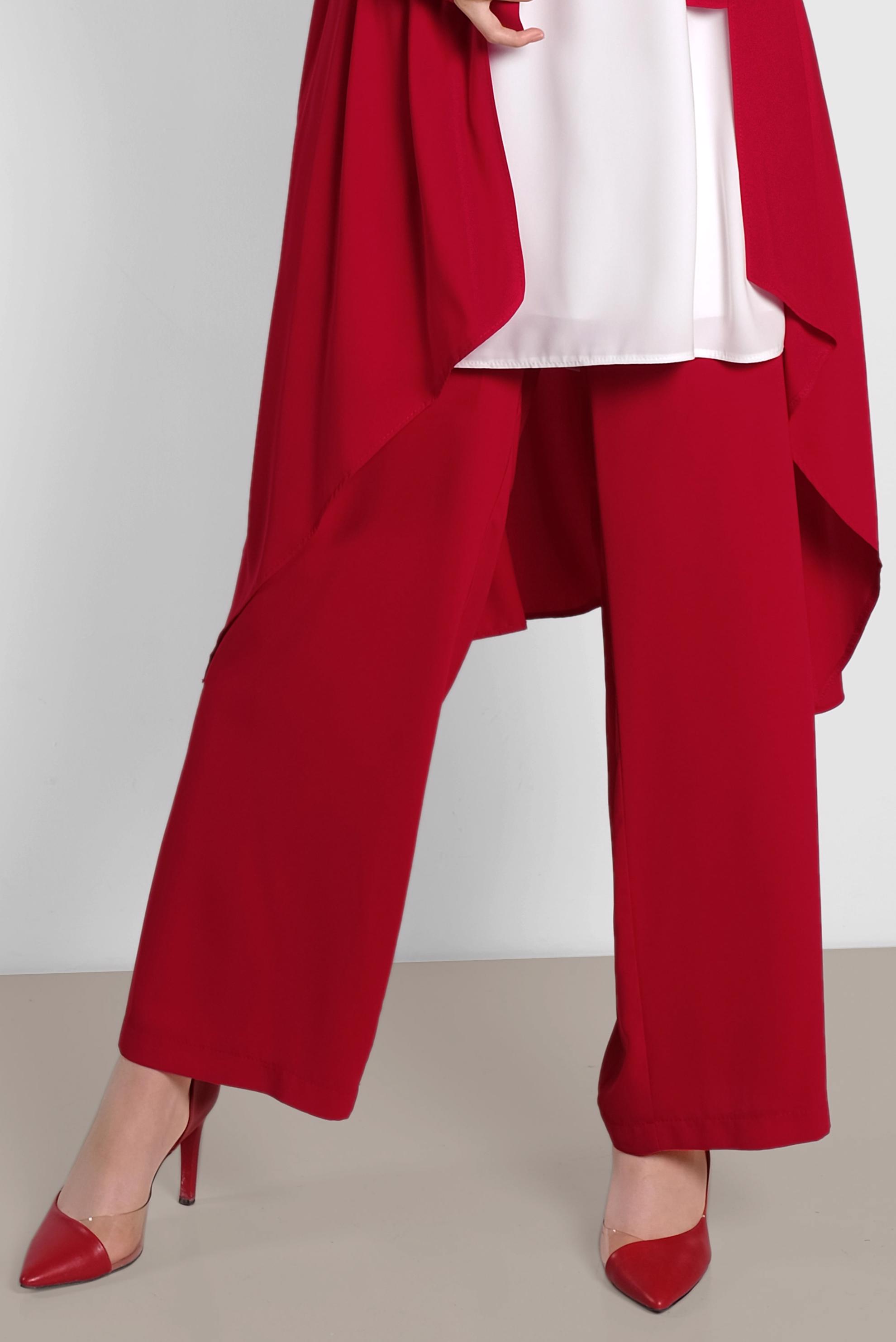 Tesettür giyim KIRMIZI SALAŞ MODEL ÜÇLÜ PANTOLONLU TAKIM 3565