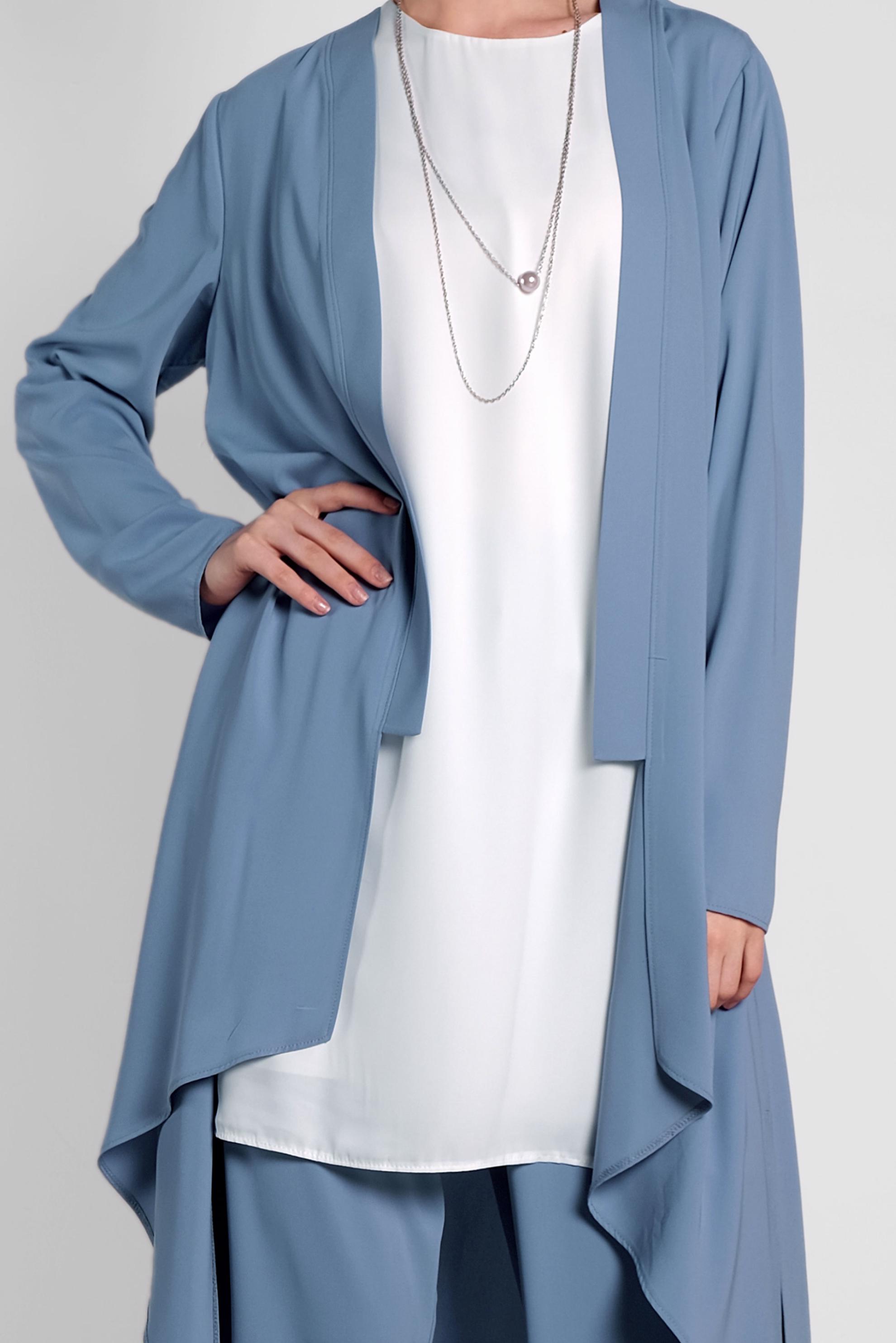 Tesettür giyim MAVİ SALAŞ MODEL ÜÇLÜ PANTOLONLU TAKIM 3565