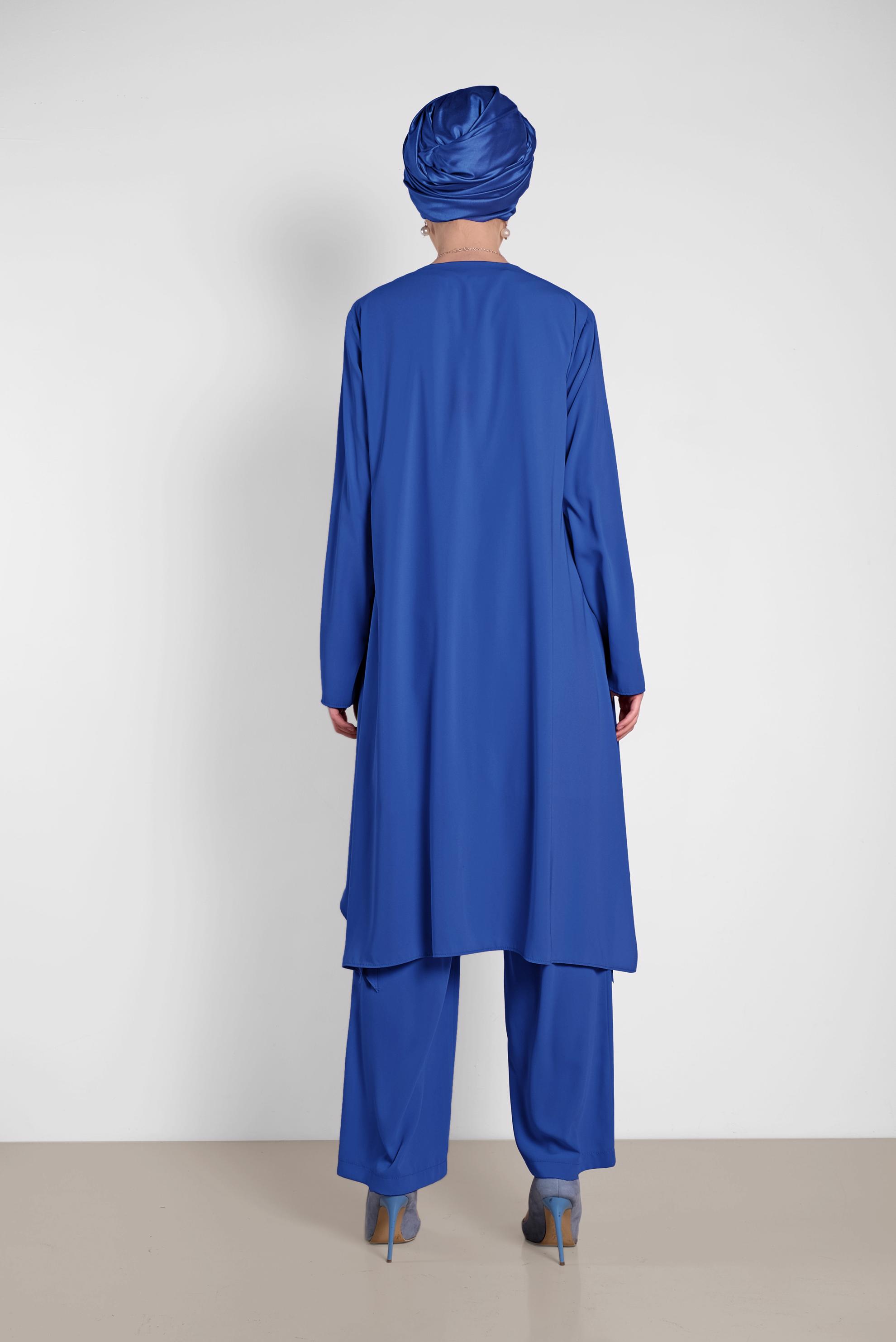 Tesettür giyim MAVİ SALAŞ MODEL ÜÇLÜ PANTOLONLU TAKIM 3565