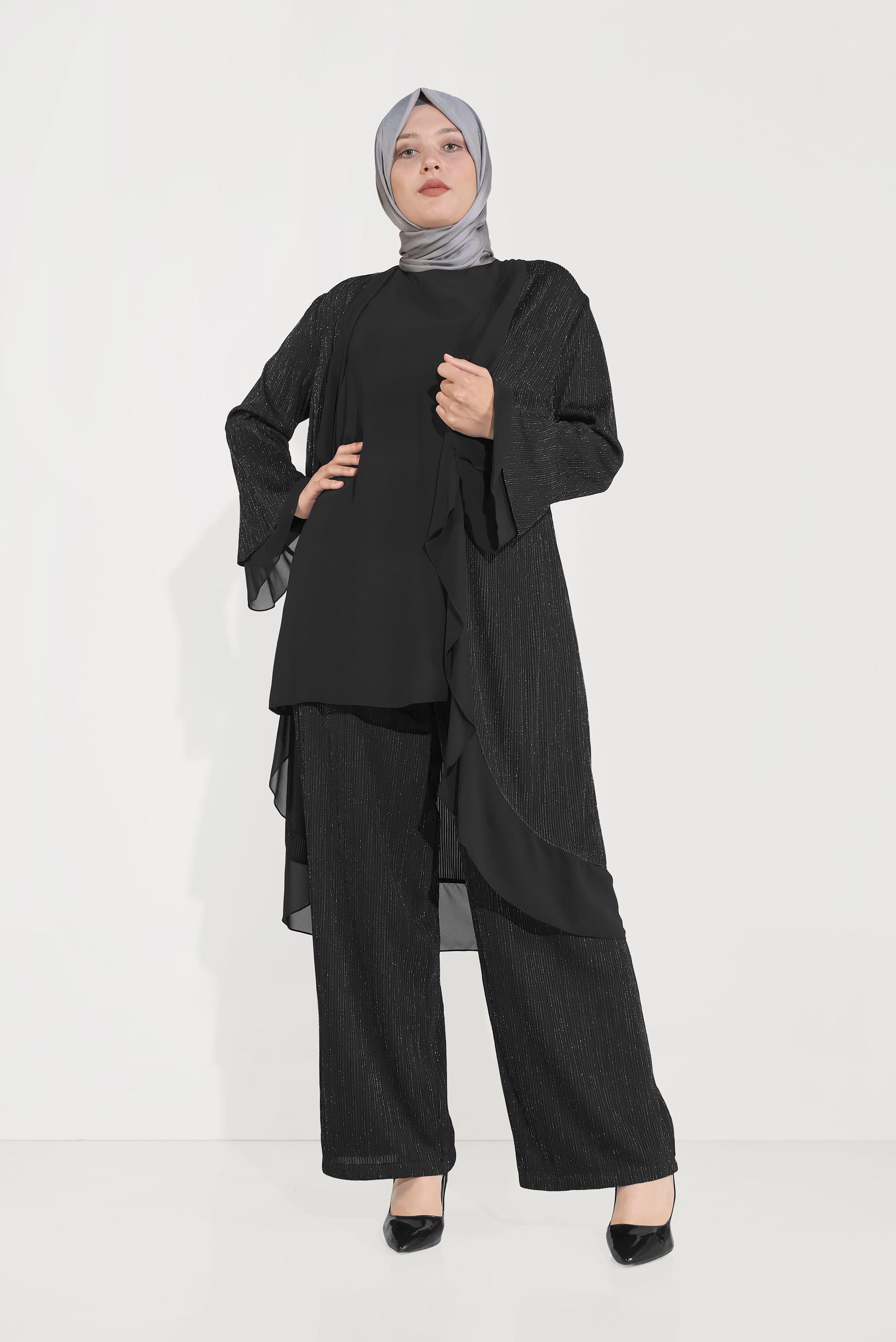 Hijab clothing BLACK RIBBED SPARKLY SUIT 3573