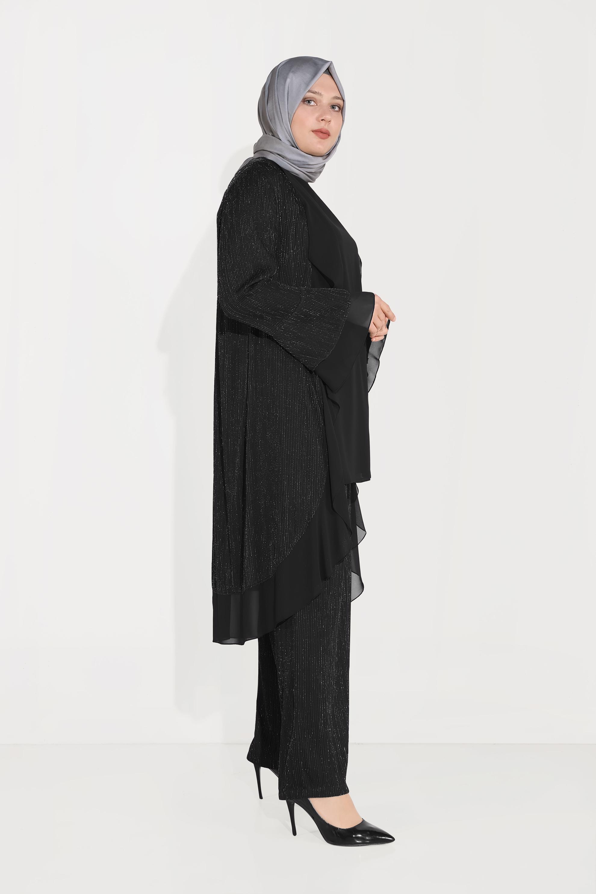 Hijab clothing BLACK RIBBED SPARKLY SUIT 3573