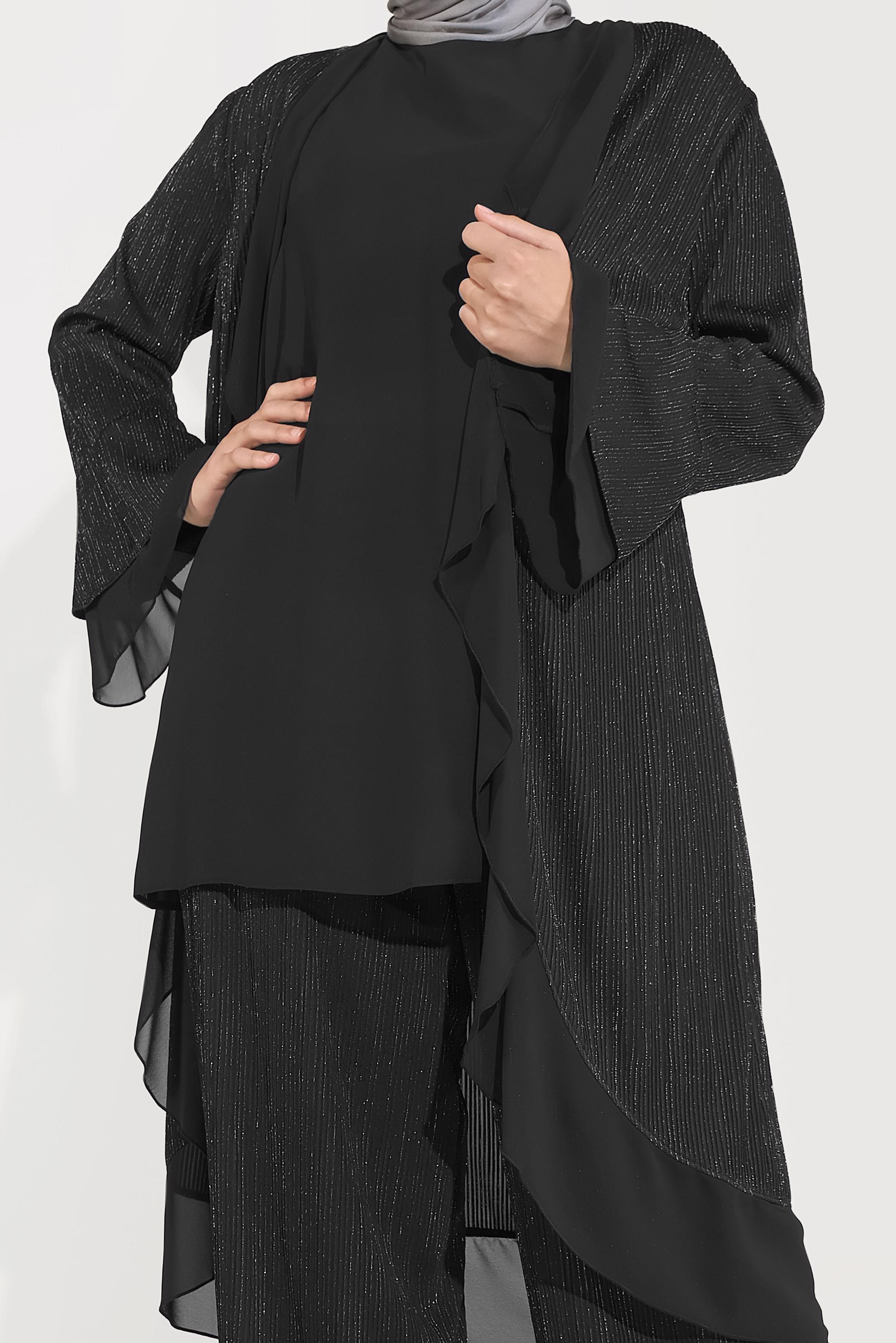 Hijab clothing BLACK RIBBED SPARKLY SUIT 3573