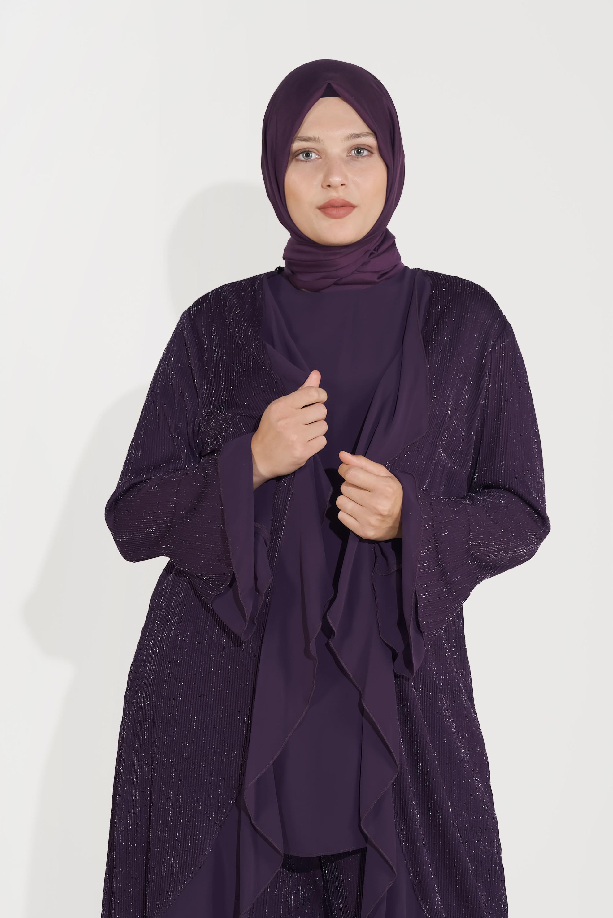Hijab clothing PURPLE RIBBED SPARKLY SUIT 3573