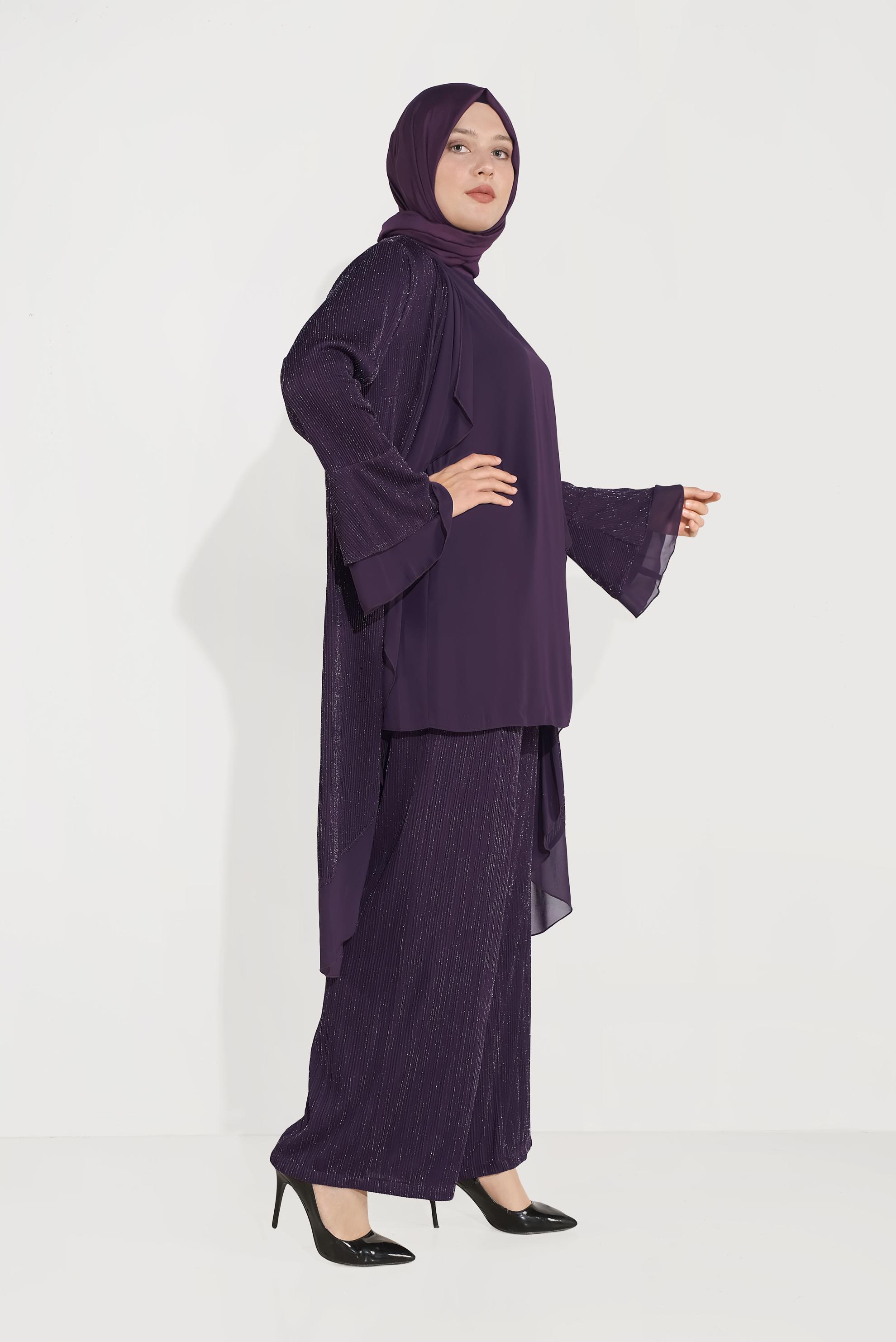 Hijab clothing PURPLE RIBBED SPARKLY SUIT 3573