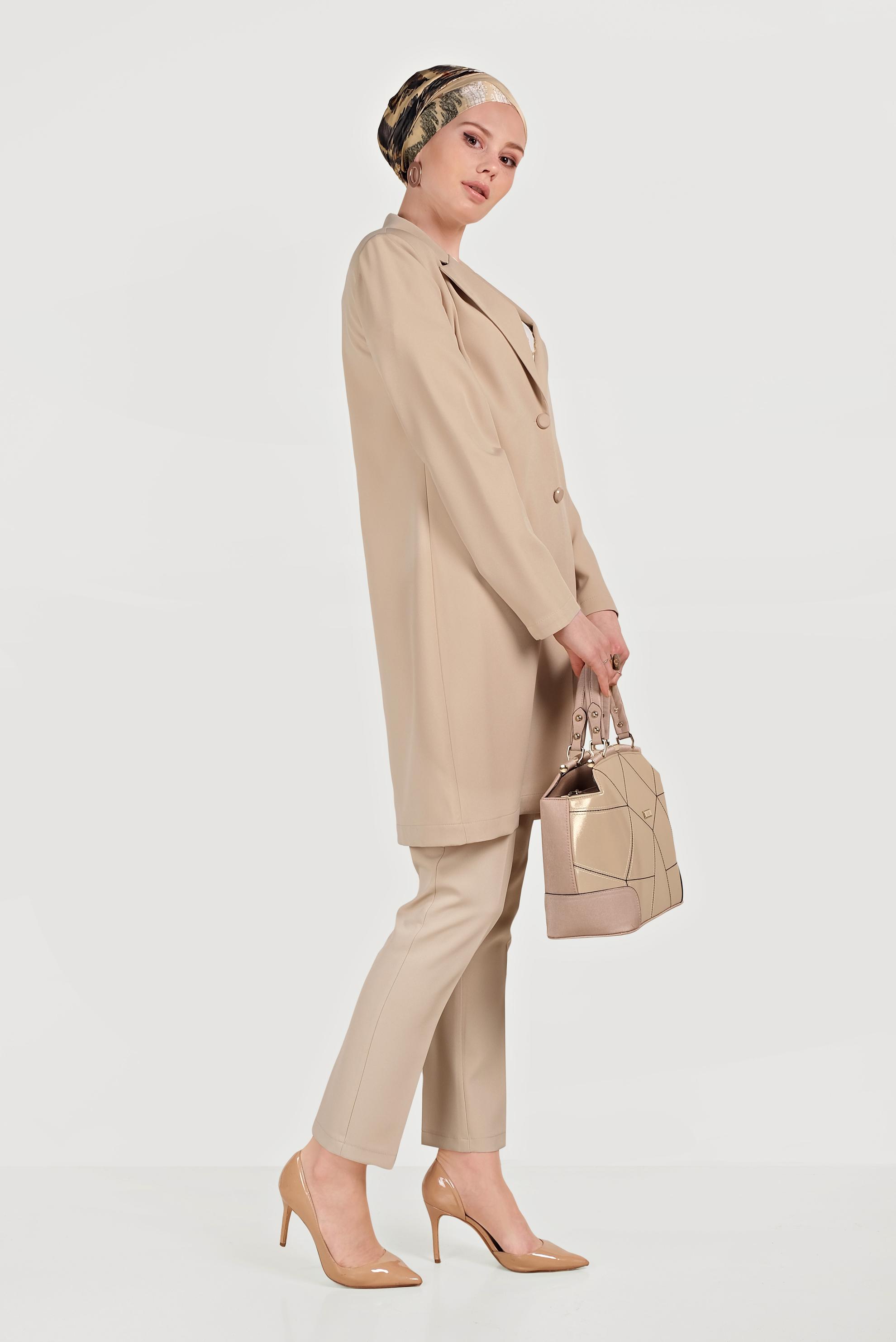 Hijab clothing BEIGE CLASSIC 2-PIECE SUIT WITH PANTS 40531 