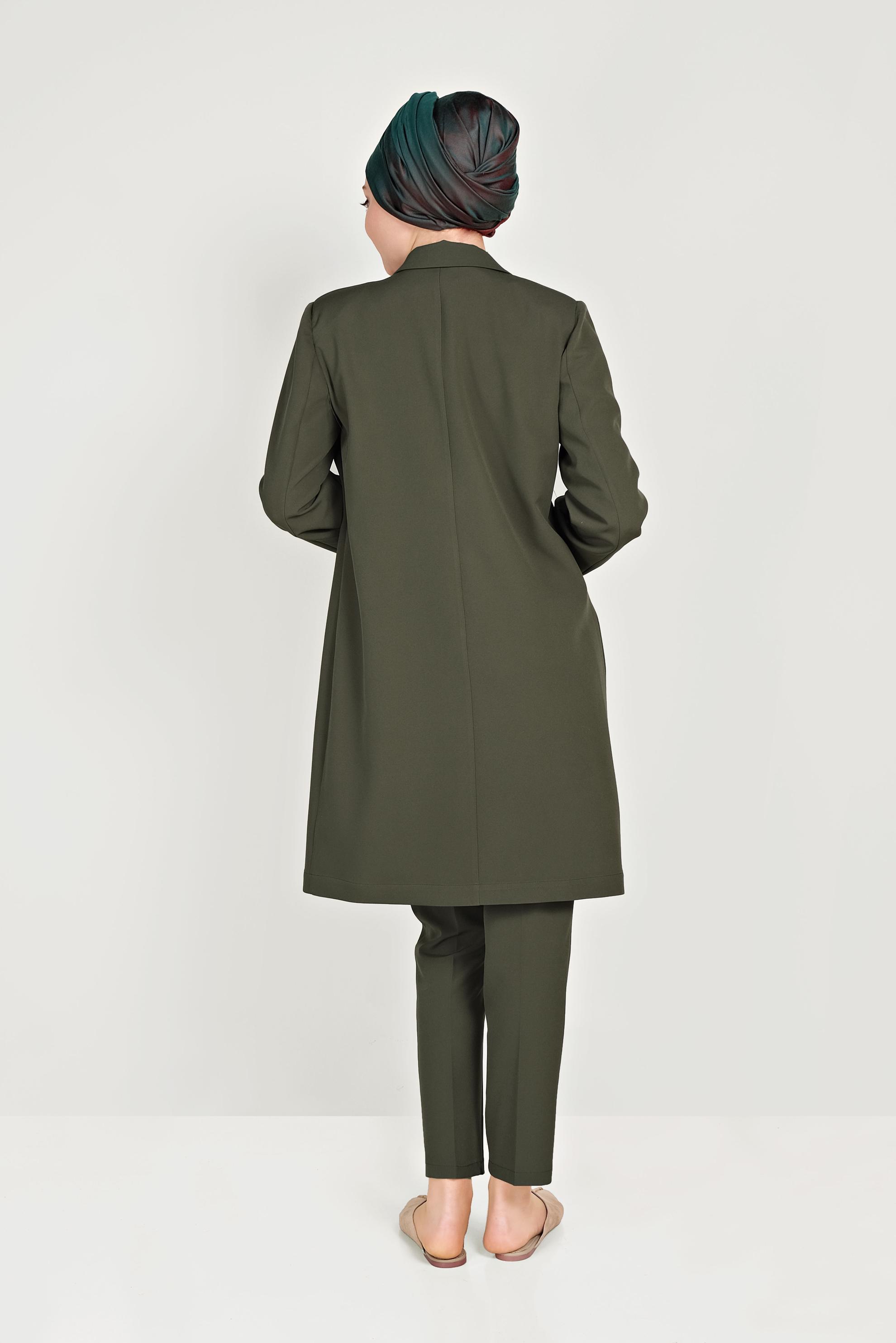 Tesettür giyim HAKİ KLASİK İKİLİ PANTOLONLU TAKIM 40531