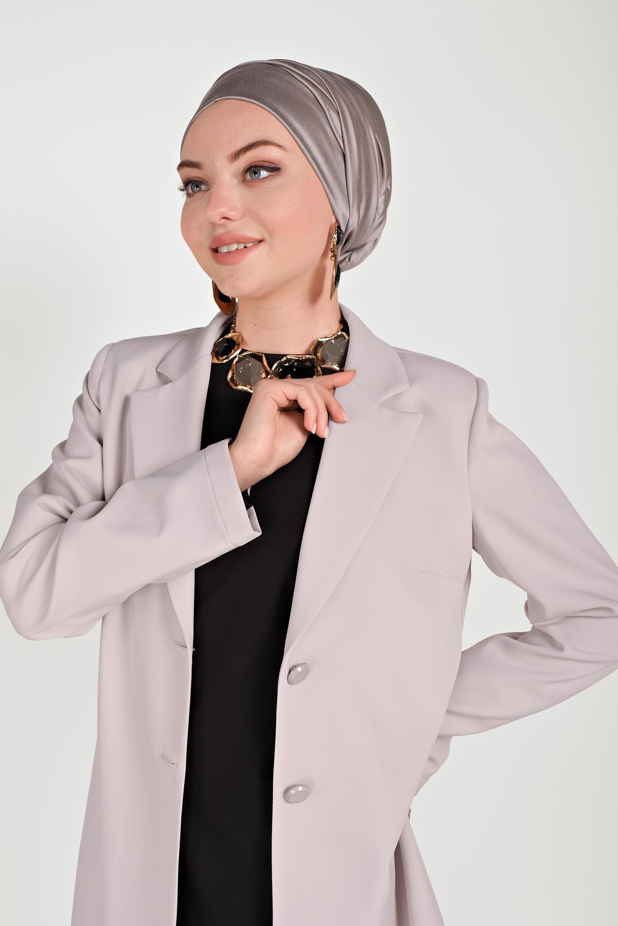 Tesettür giyim BEJ KLASİK İKİLİ PANTOLONLU TAKIM 40531