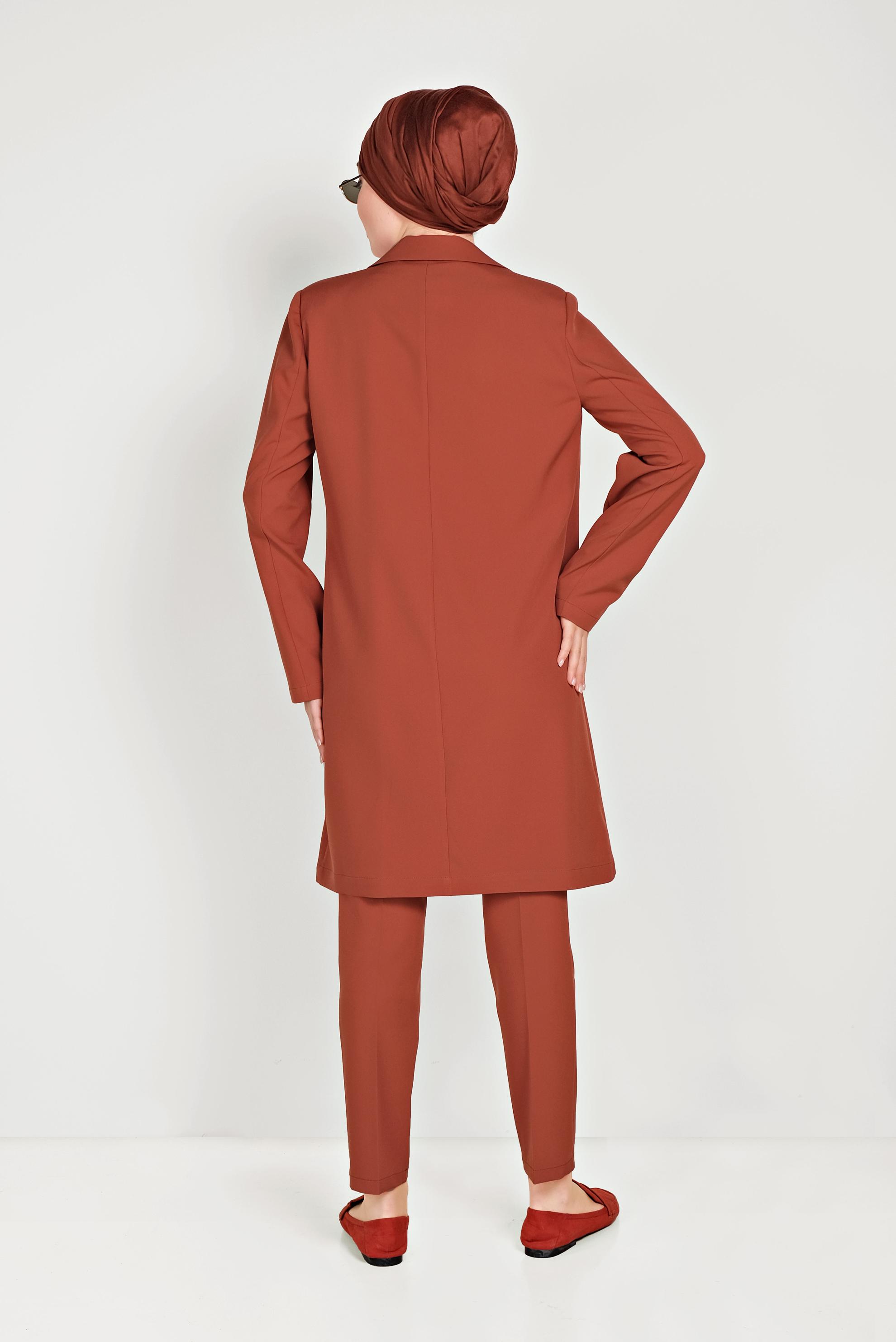 Tesettür giyim TURUNCU KLASİK İKİLİ PANTOLONLU TAKIM 40531