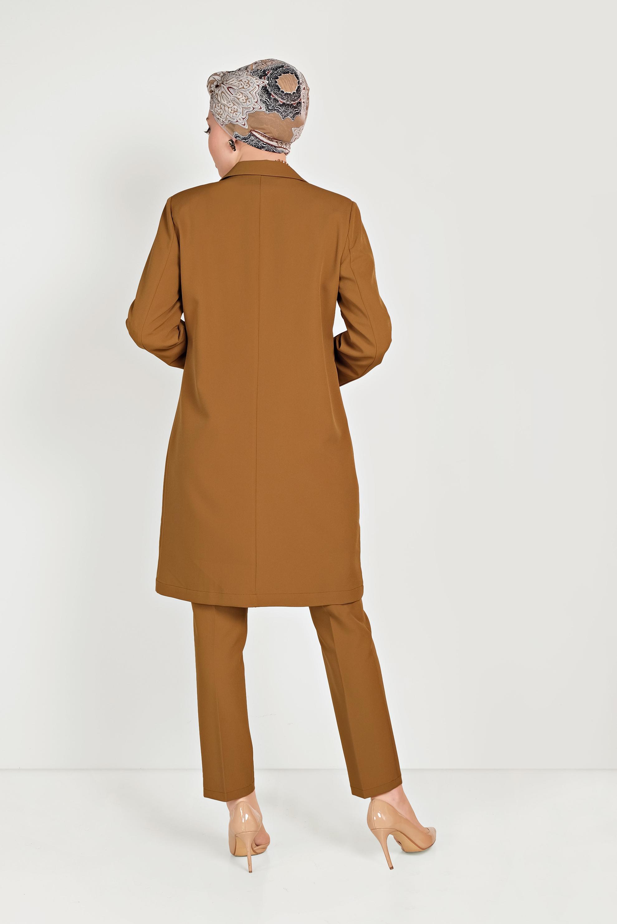 Tesettür giyim SARI KLASİK İKİLİ PANTOLONLU TAKIM 40531