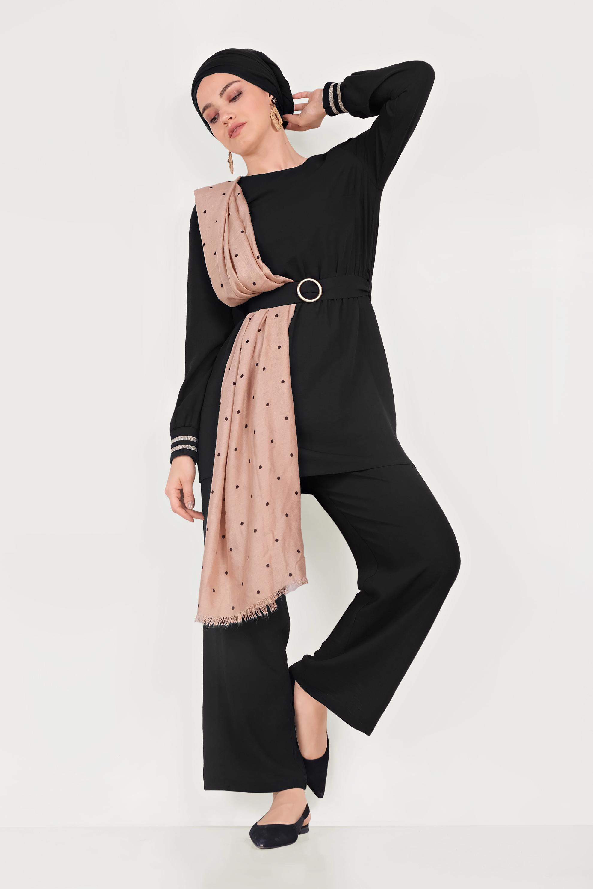 Tesettür giyim SİYAH SİMLİ PANTOLONLU TAKIM 40533