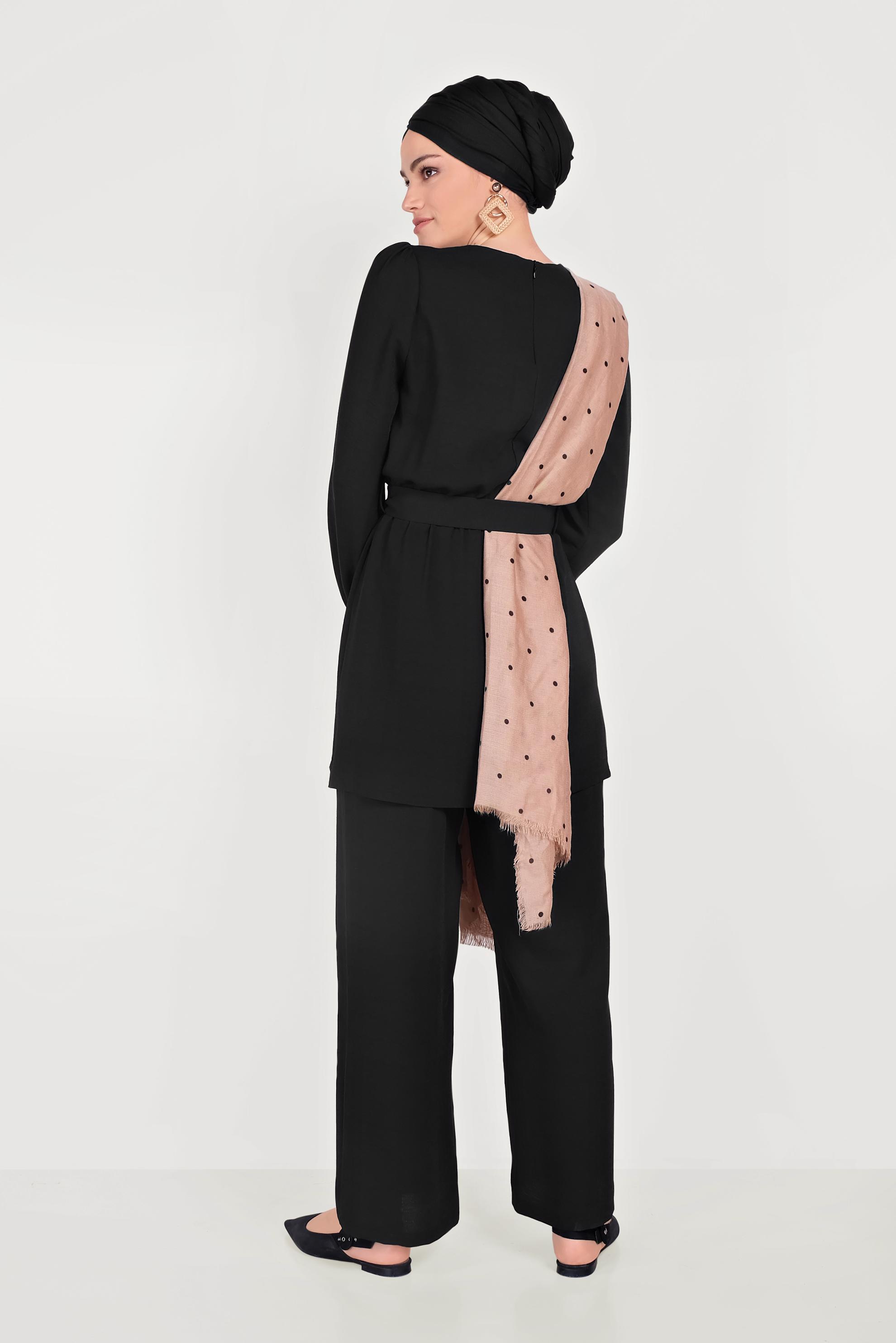 Tesettür giyim SİYAH SİMLİ PANTOLONLU TAKIM 40533