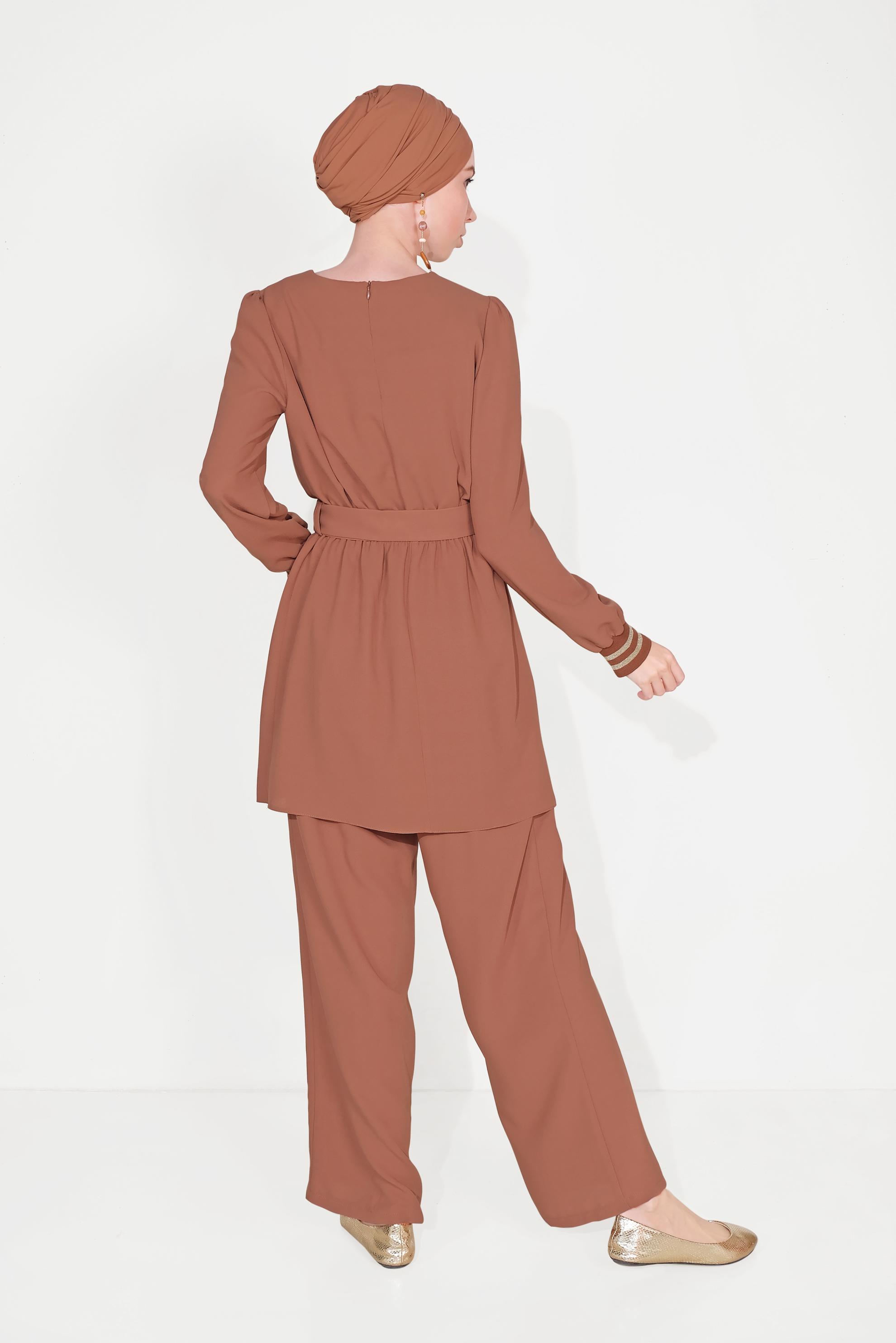 Tesettür giyim TURUNCU SİMLİ PANTOLONLU TAKIM 40533