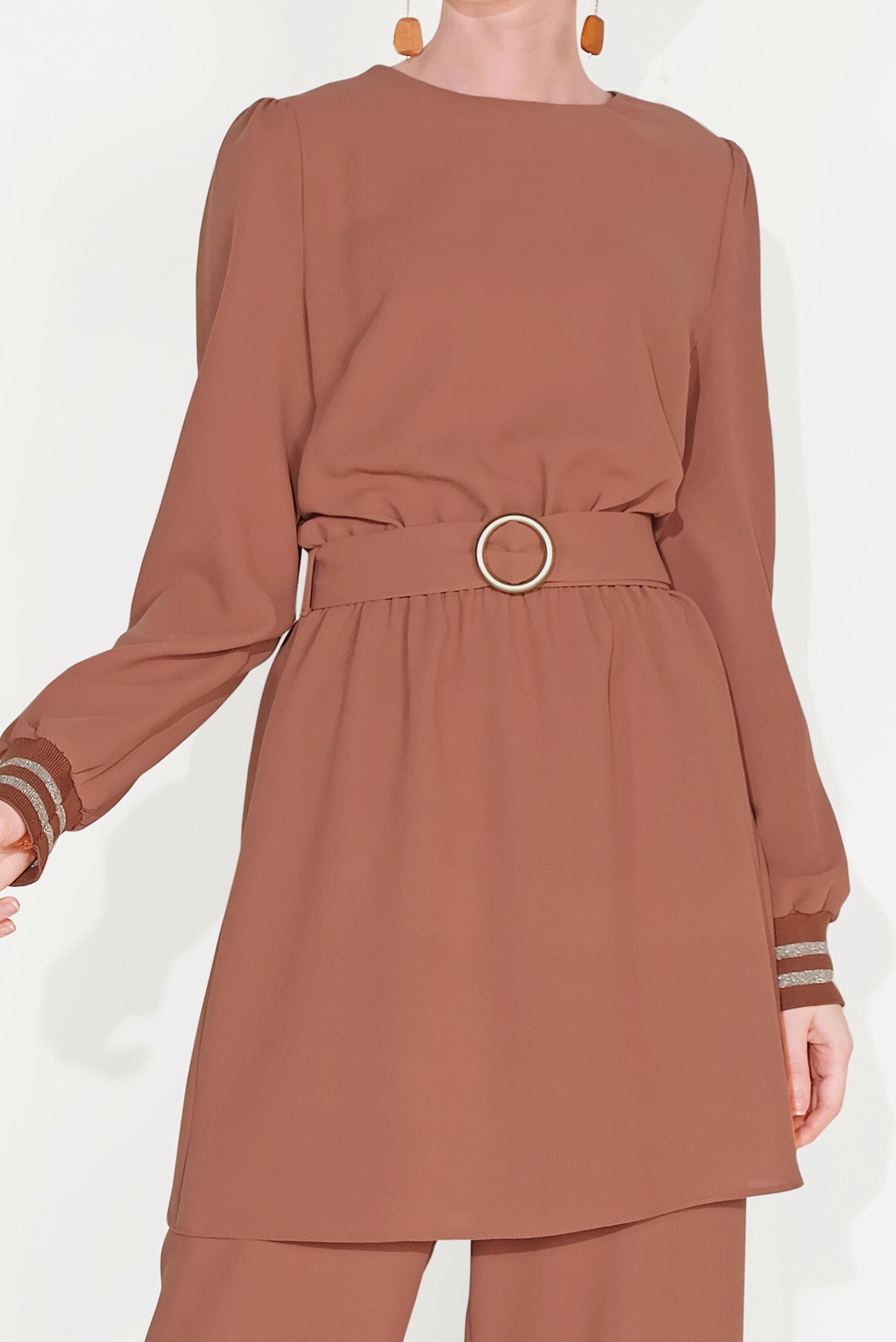 Tesettür giyim TURUNCU SİMLİ PANTOLONLU TAKIM 40533