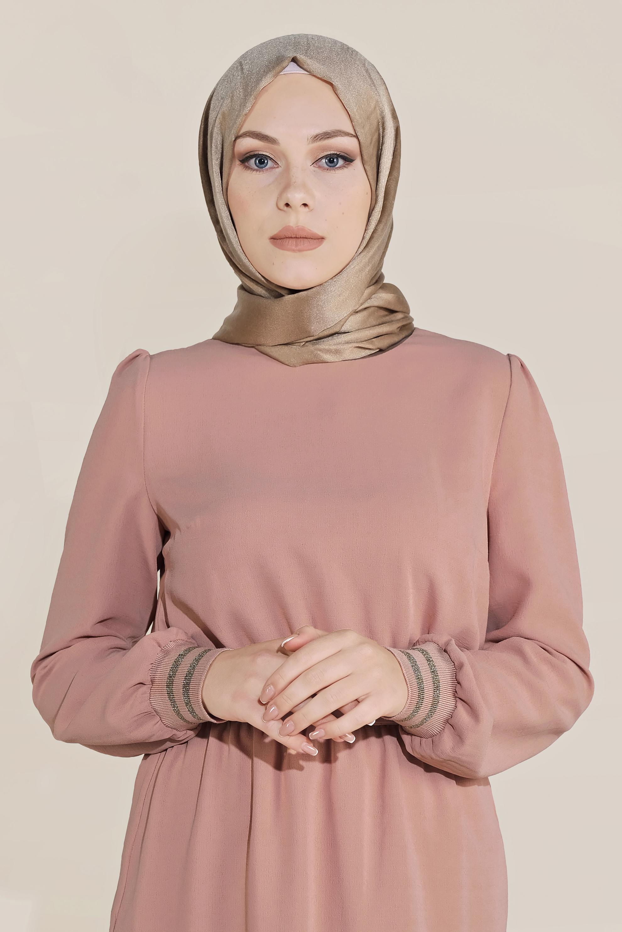 Tesettür giyim PUDRA SİMLİ PANTOLONLU TAKIM 40533