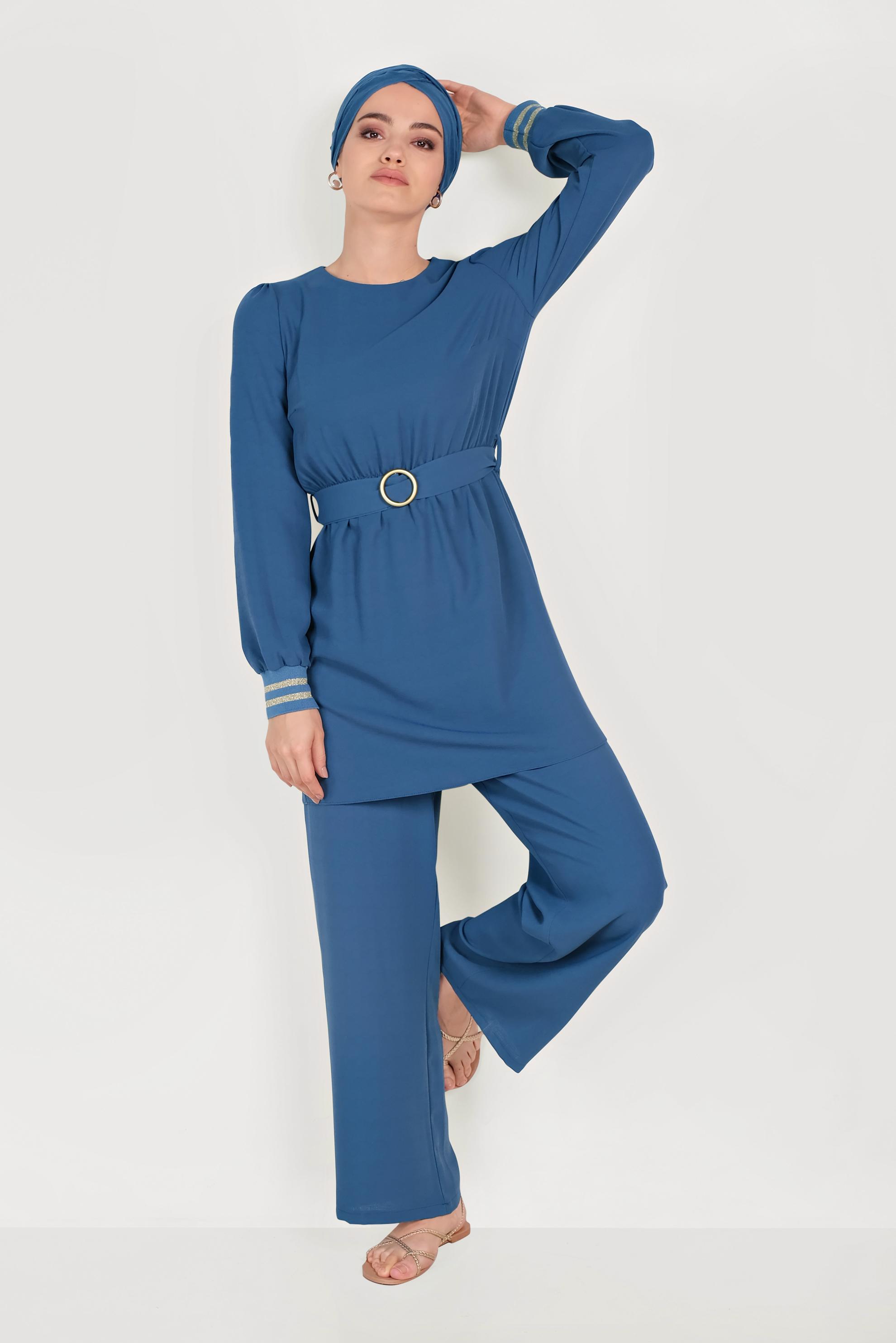 Tesettür giyim LACİVERT SİMLİ PANTOLONLU TAKIM 40533